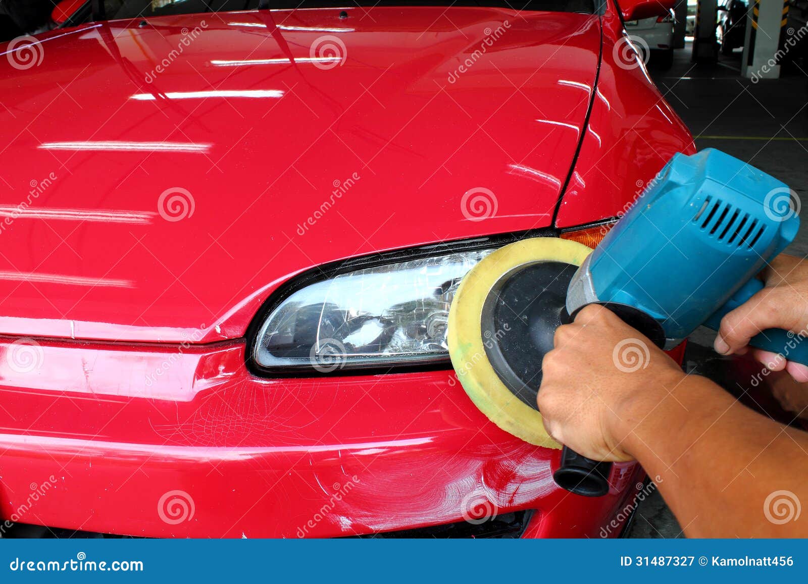 polishing the car