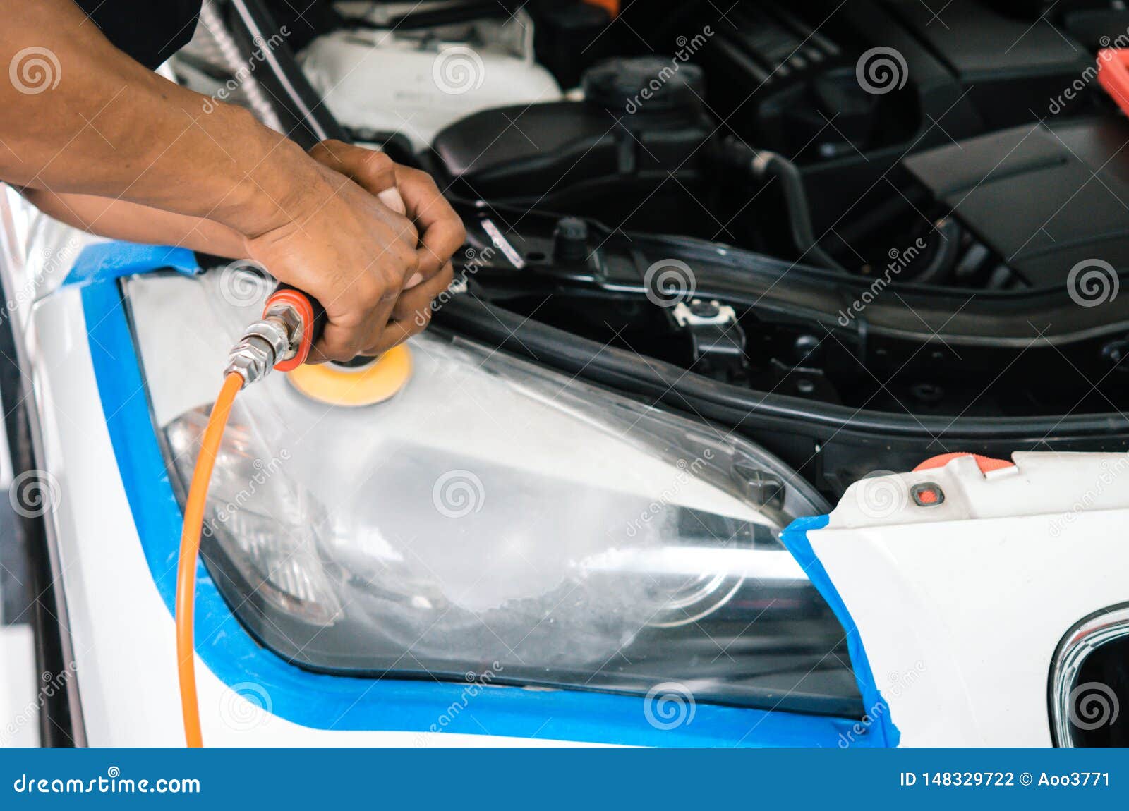 Polishing the Car Headlight Stock Photo Image of industry, metallic
