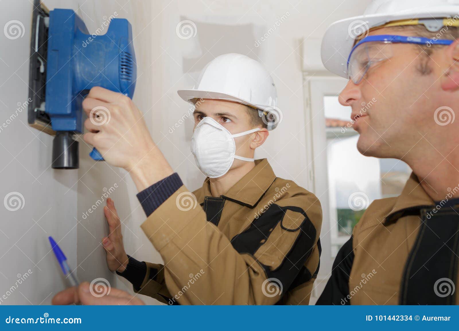 Polishing and dusting wall stock photo. Image of sander 101442334