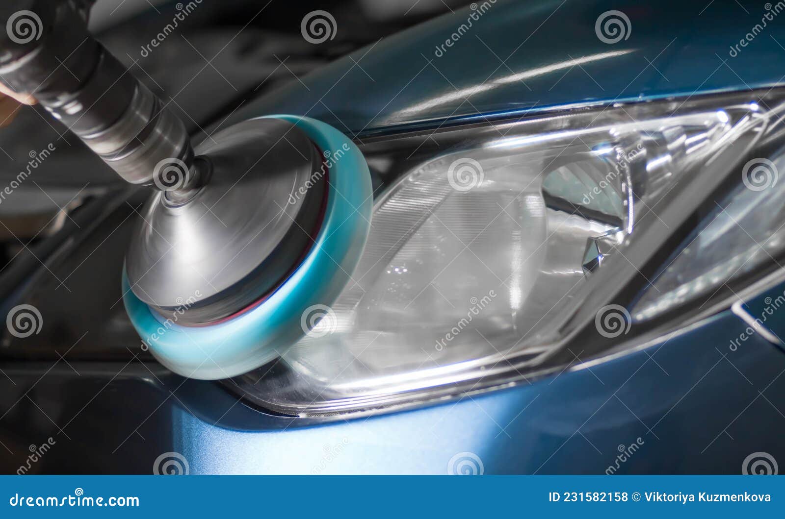 Polishing the Headlights on the Car. Close Up Stock Photo Image of