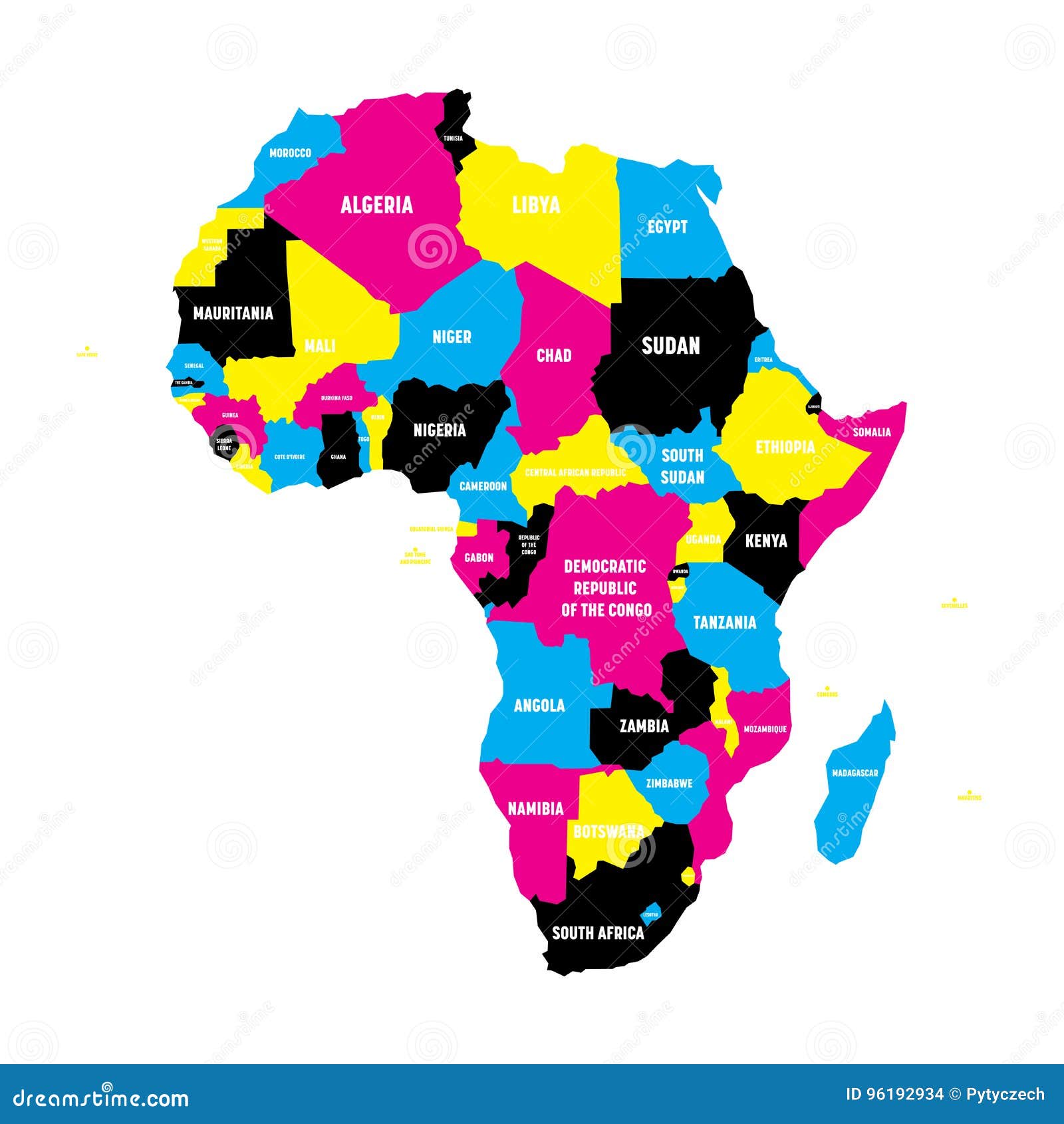 Political Map Of Africa Continent In Cmyk Colors With National Borders And Country Name Labels On White Background Stock Vector Illustration Of Cartography Land 96192934