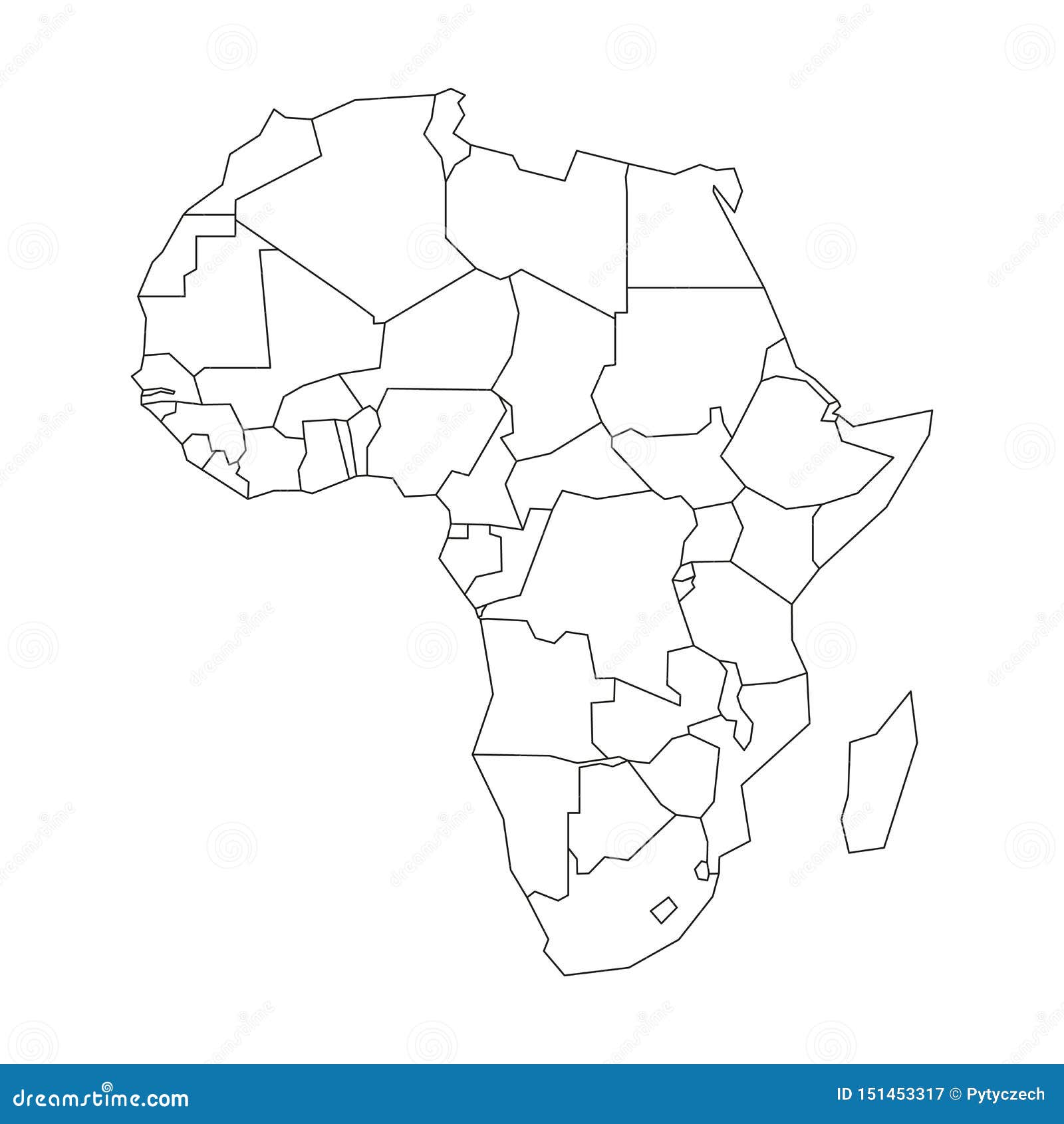 Political Map Of Africa. Simplified Black Wireframe ...