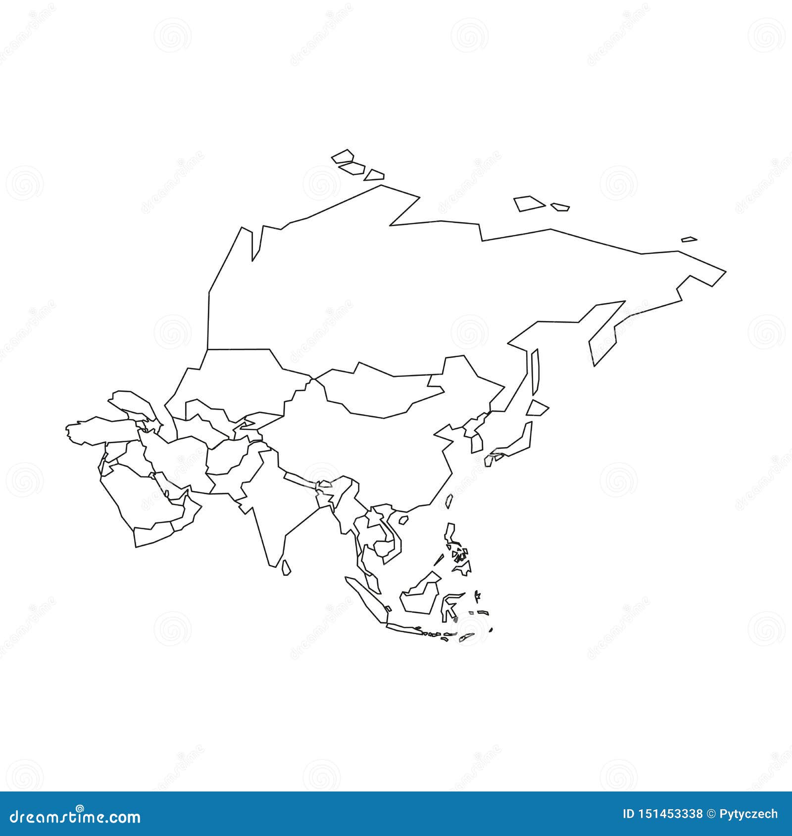 Political Map Of Asia Simplified Black Wireframe Outline Vector