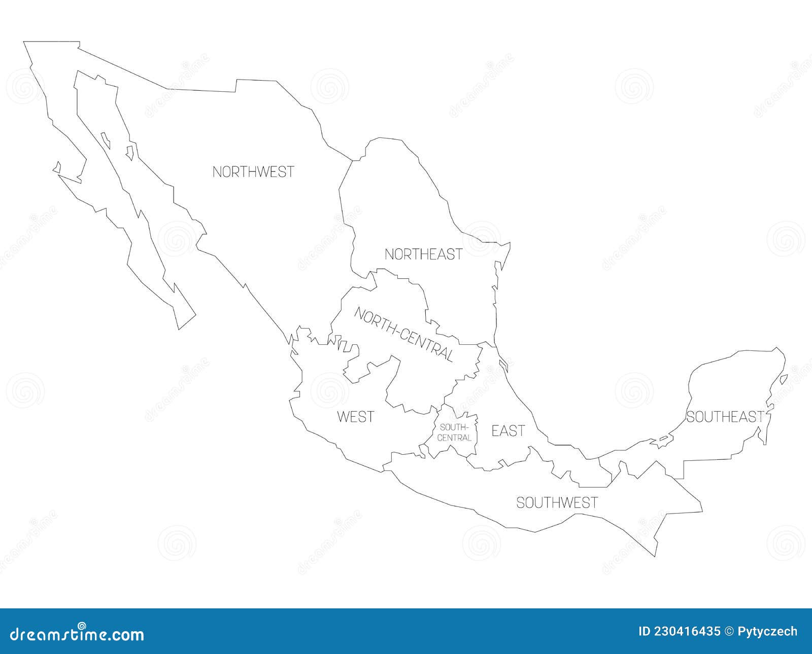 Mexico - map of regions stock vector. Illustration of mexican - 230416435