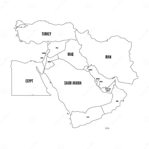 Political Map Of Middle East Or Near East Simple Flat Outline Vector