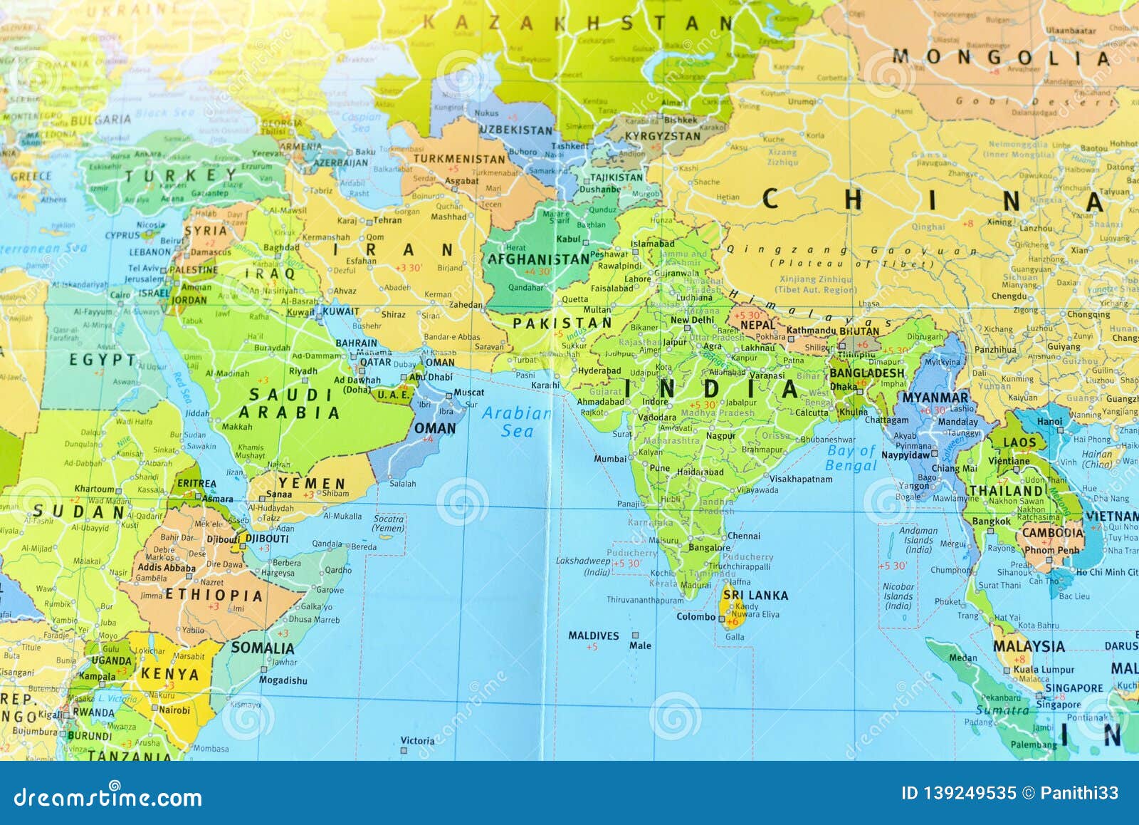 Political Map Of Middle East And South Asian Countries Stock Image