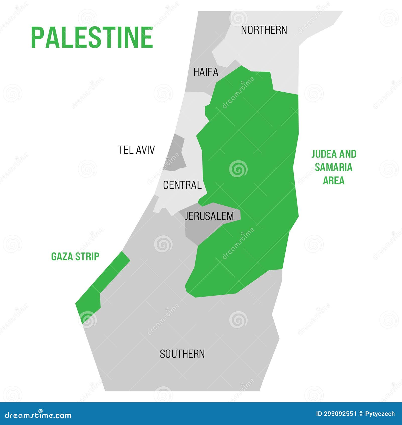 Political Map of Palestine Highlighted in the Map of Israel Stock