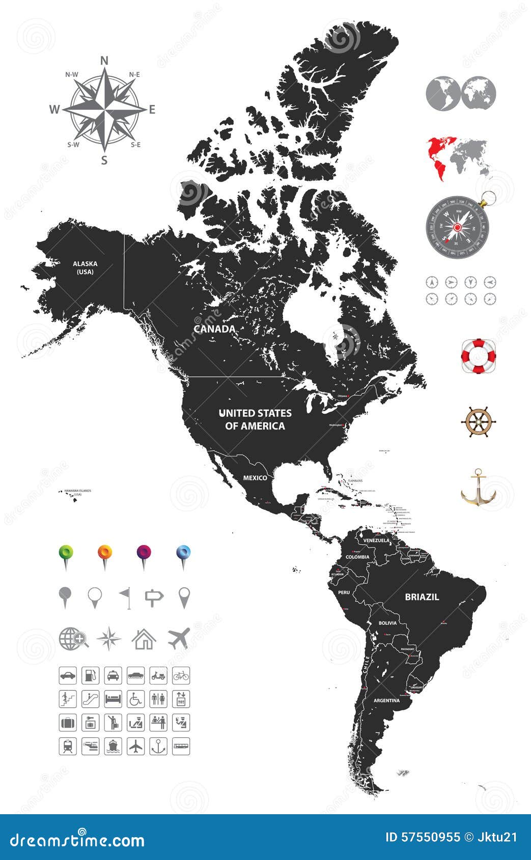 political map of south and north america