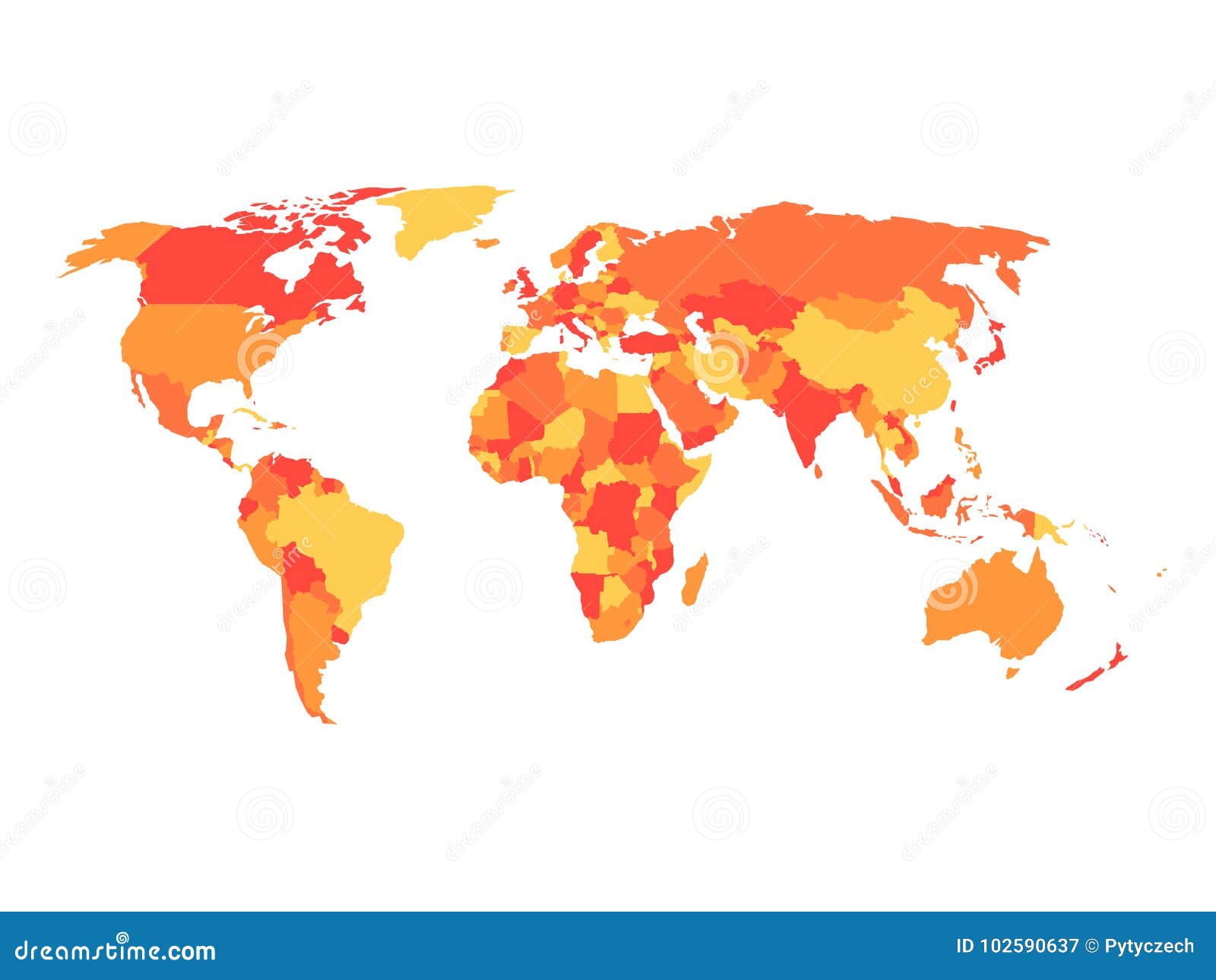Political Map of World in Four Shades of Orange. Vector Illustration ...