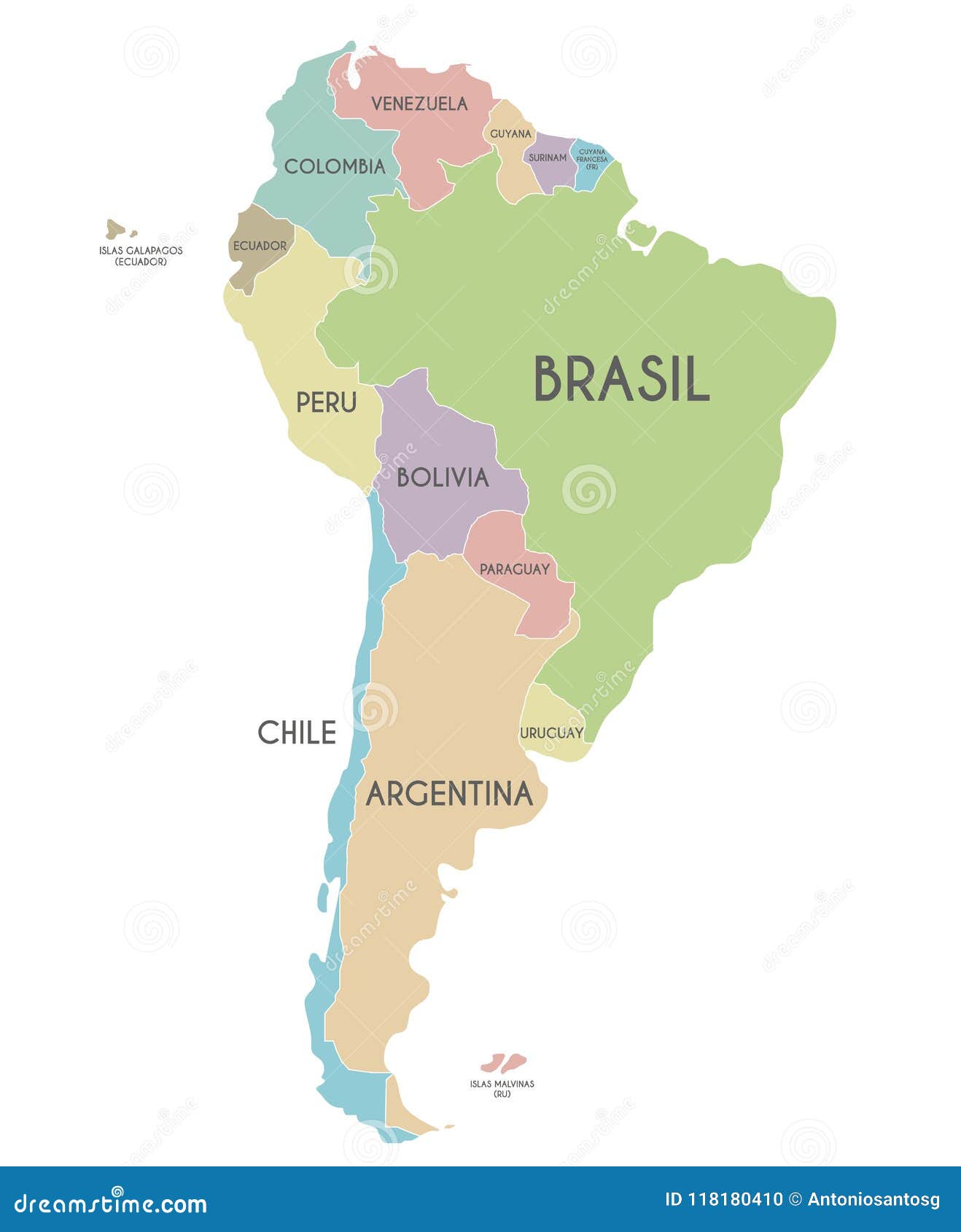 Political South America Map Vector Illustration Isolated On White