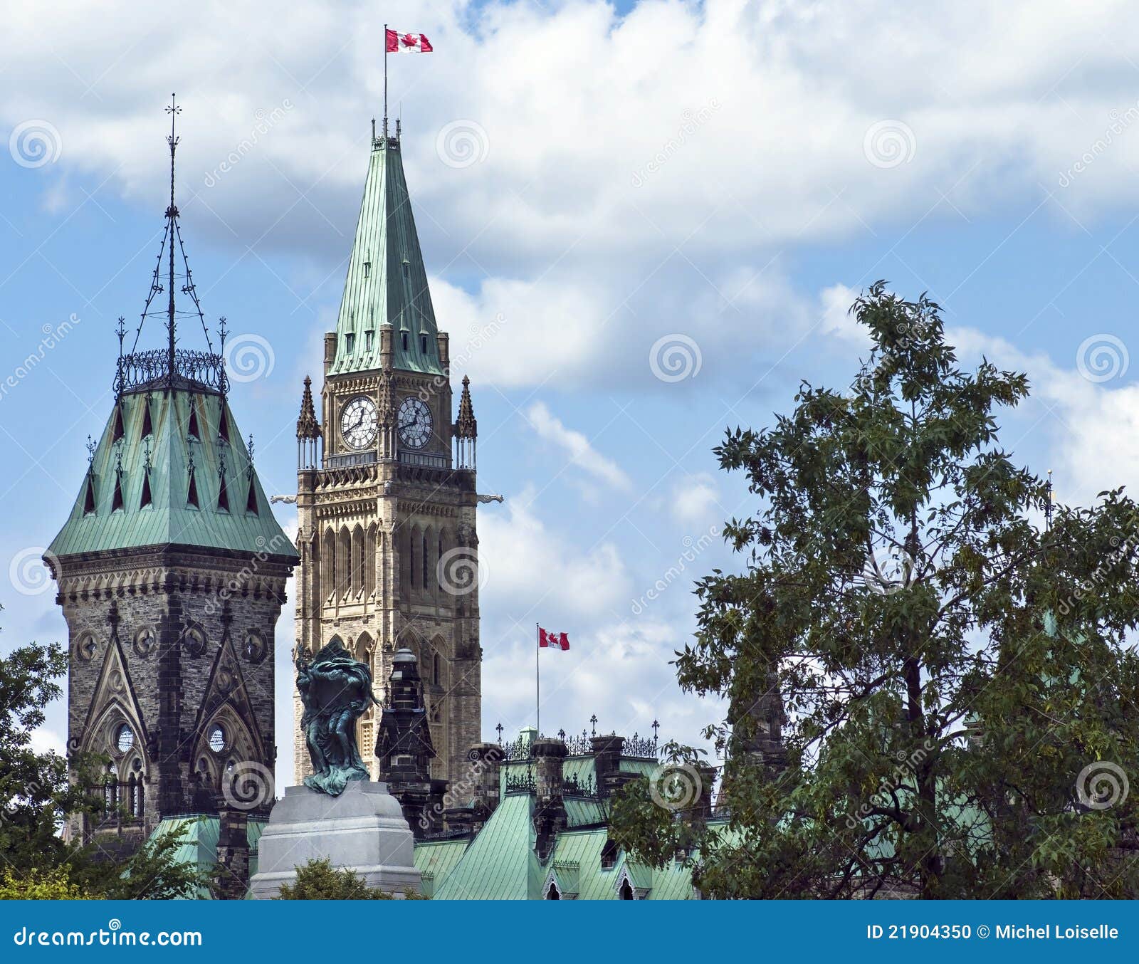 Political Towers. The Canadian Parliament featuring the East and Centre Block towers.