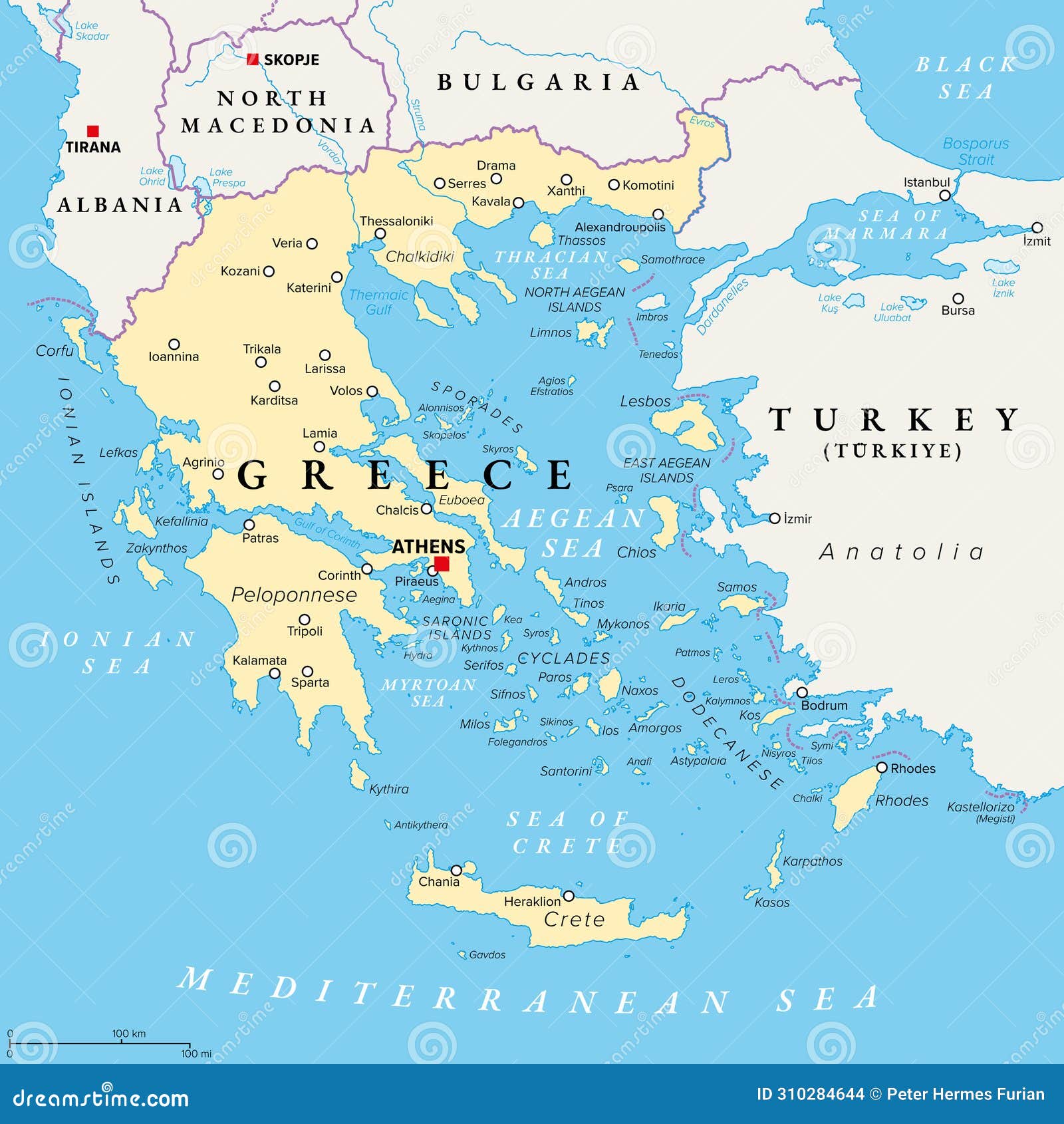 greece, the hellenic republic, with capital athens, political map