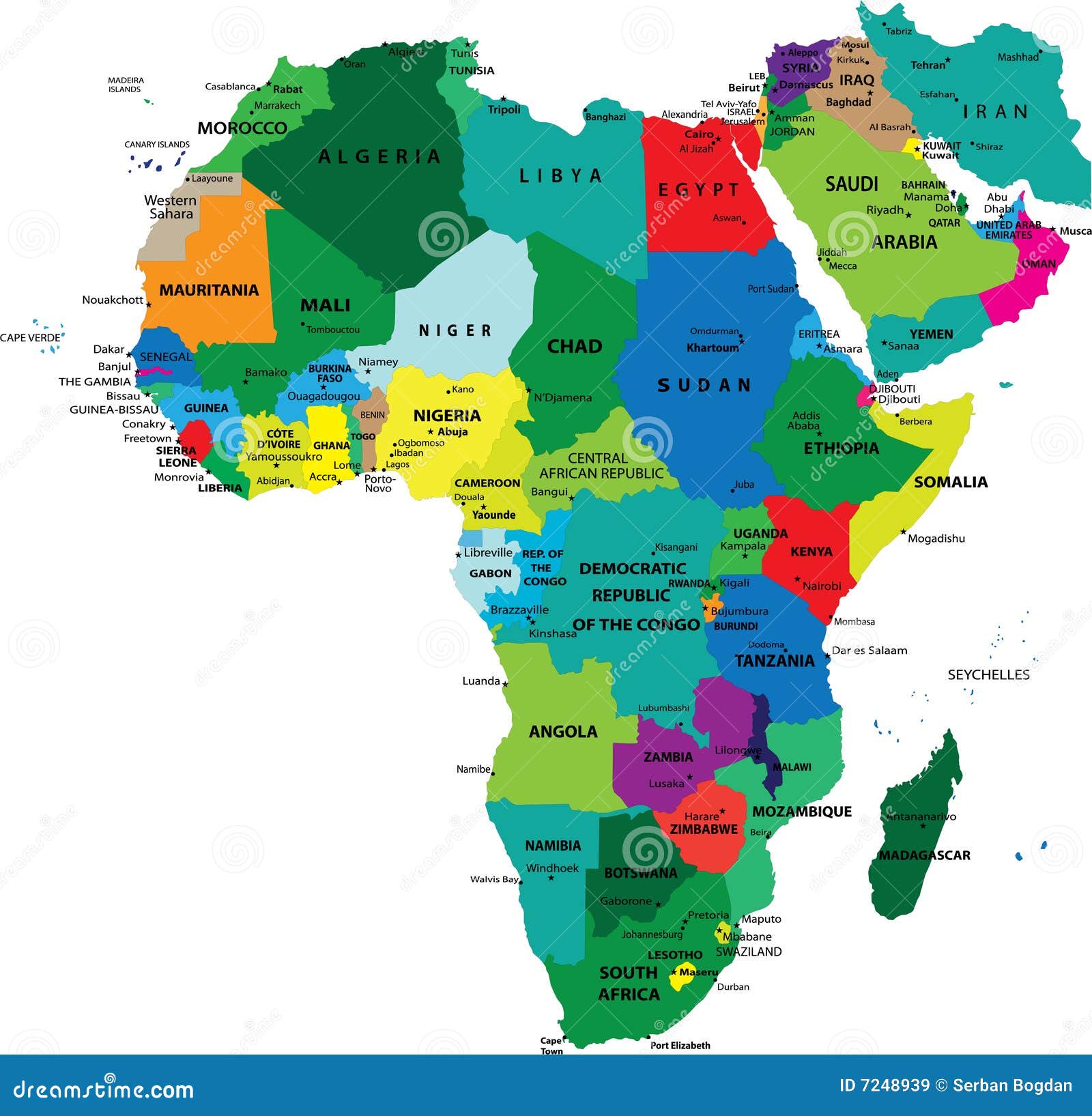 Politieke Kaart Van Afrika Vector Illustratie Illustratie Bestaande ...