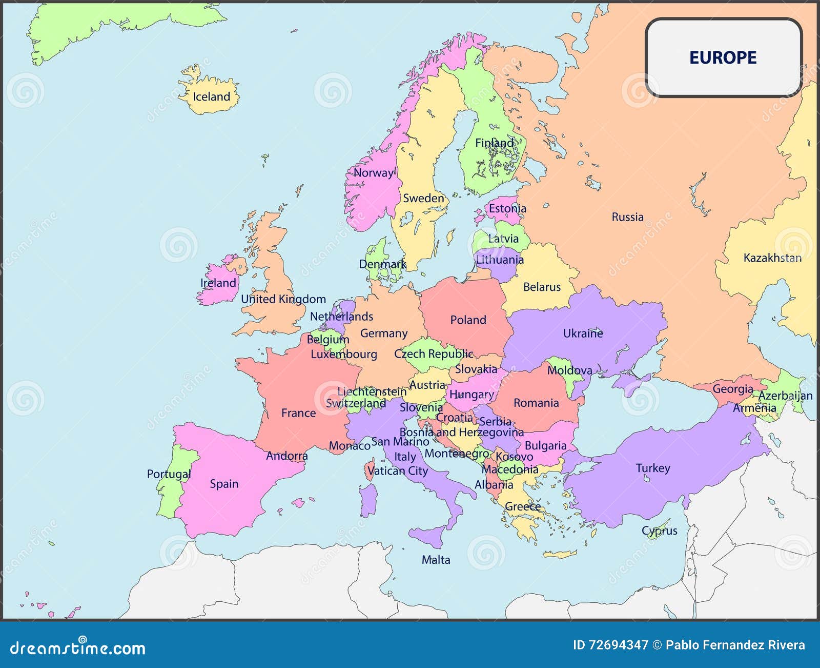 Politieke Kaart Van Europa Met Namen Vector Illustratie - Illustration Of  Kaart, Administratief: 72694347