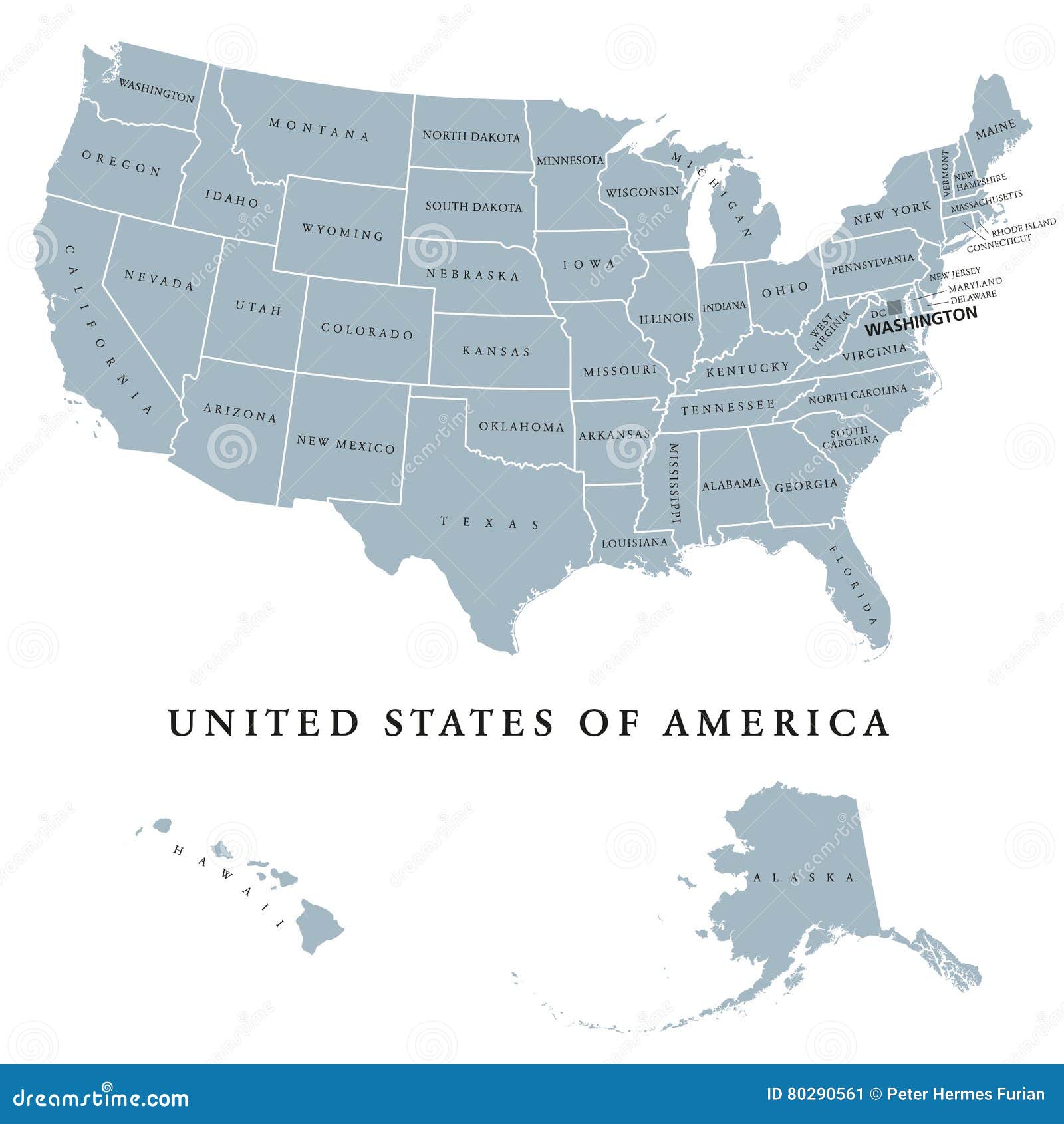 Politische Karte Der Usa Vereinigten Staaten Von Amerika Vektor Abbildung Illustration Von Amerika Hawaii