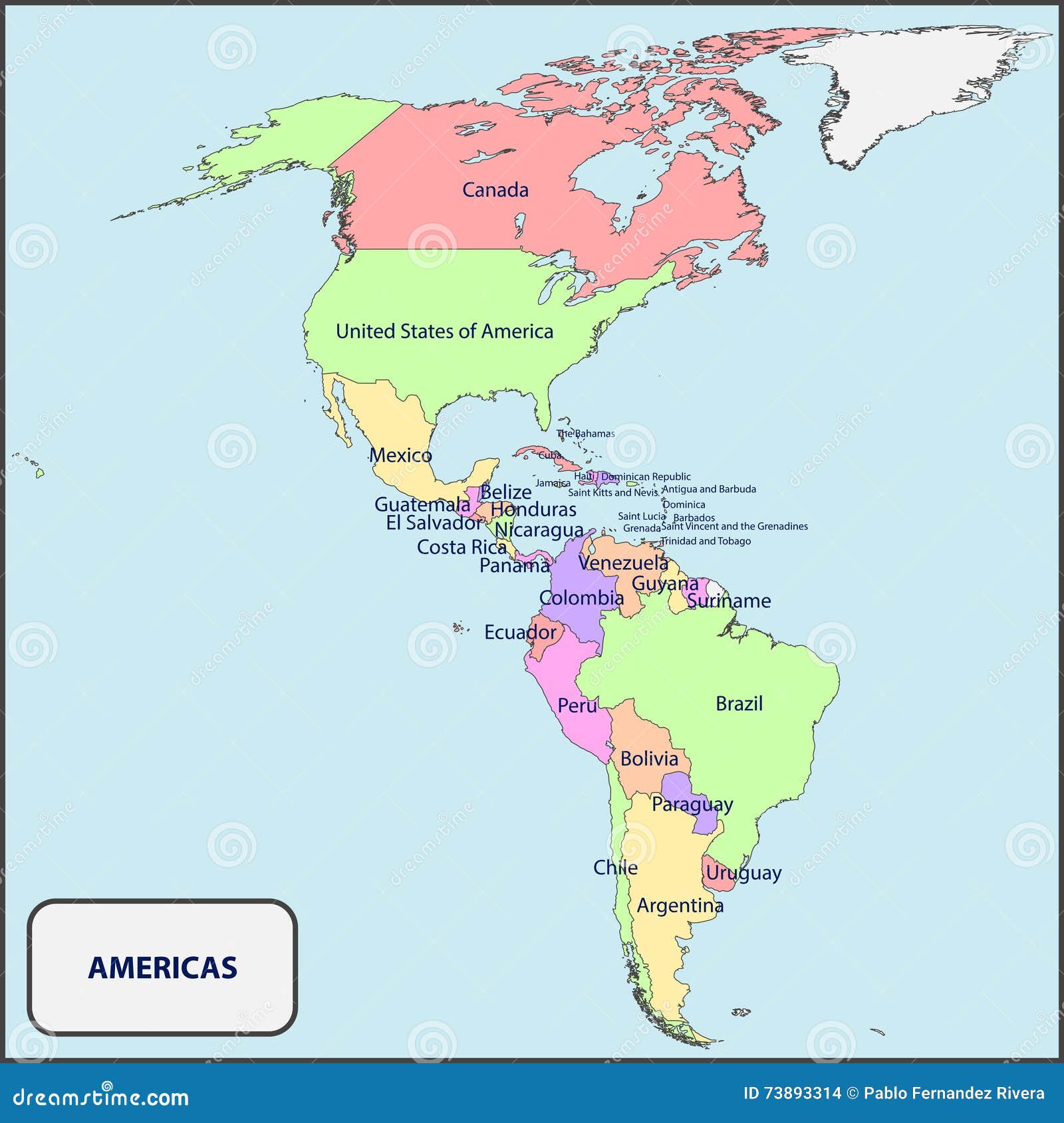 Politische Karte Des Amerikas Mit Namen Vektor Abbildung Illustration Von Welt Nord
