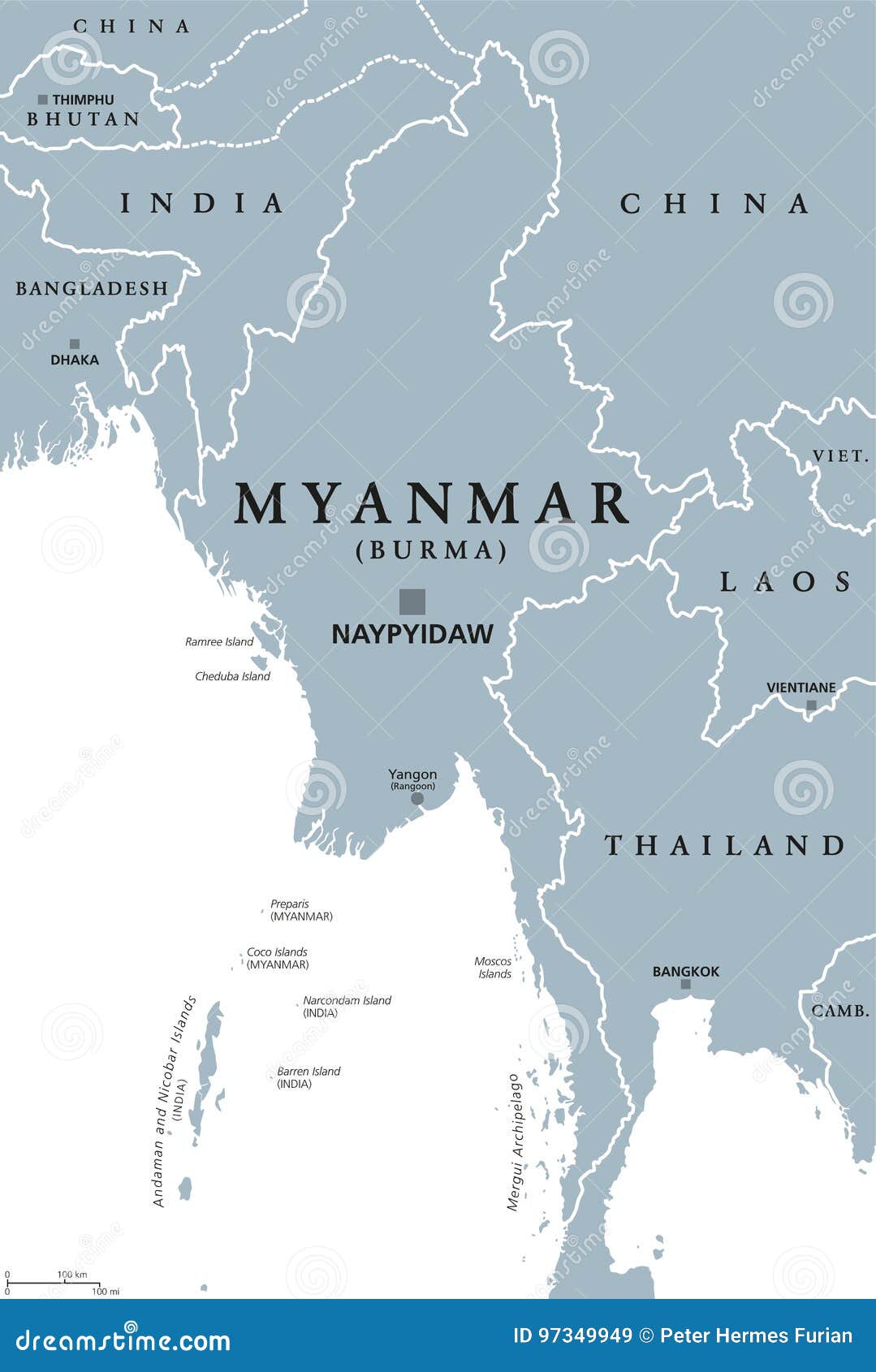 Politische Karte Myanmars Birma Vektor Abbildung ...