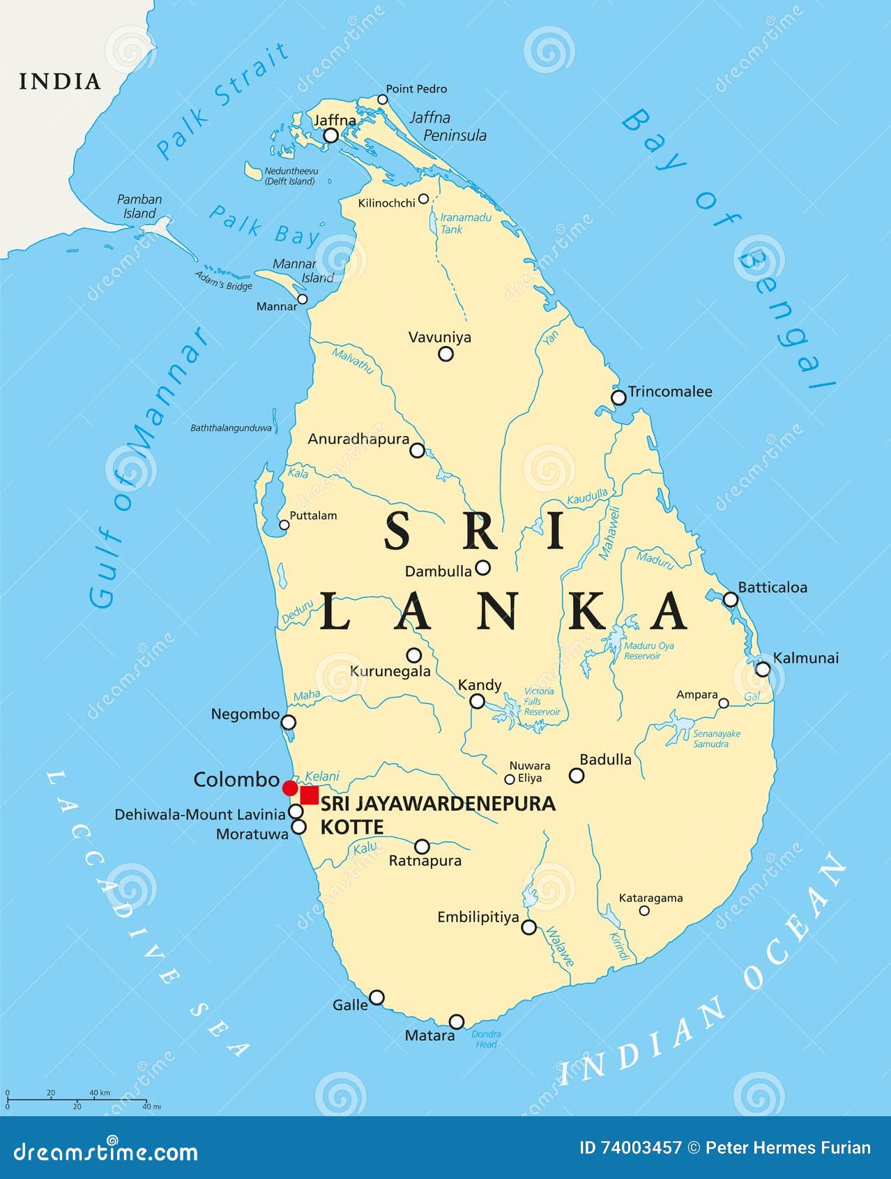 Politische Karte Sri Lankas Vektor Abbildung Illustration Von Geographie Golf