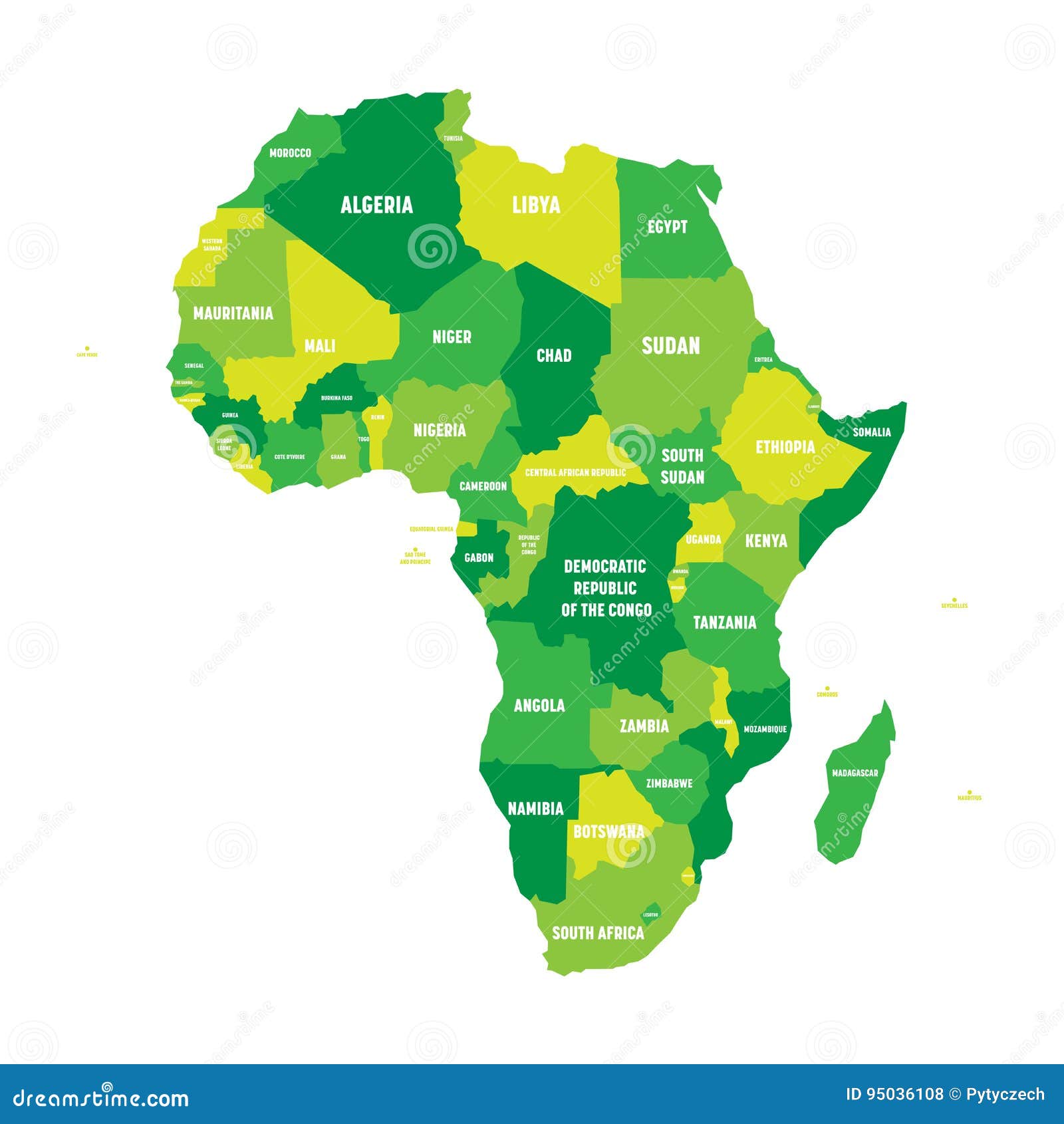 Politische Karte Von Afrika In Vier Grunen Abstufungen Mit Weissen Landernameaufklebern Auf Weissem Hintergrund Auch Im Corel Abgeh Vektor Abbildung Illustration Von Afrika Hintergrund