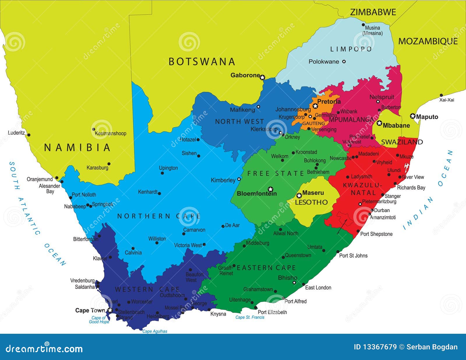 Politische Karte von Südafrika. Südafrika-politische Karte mit provinziellem GrenzeHauptrechner von Fußball-Weltcup 2010