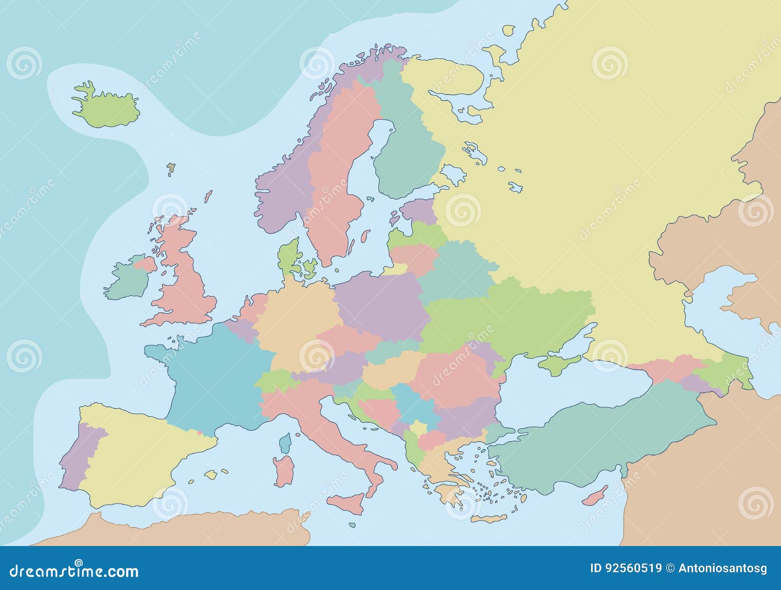 Politische Leere Karte Von Europa Mit Verschiedenen Farben Fur Jedes Land Vektor Abbildung Illustration Von Graphik Informationen 92560519