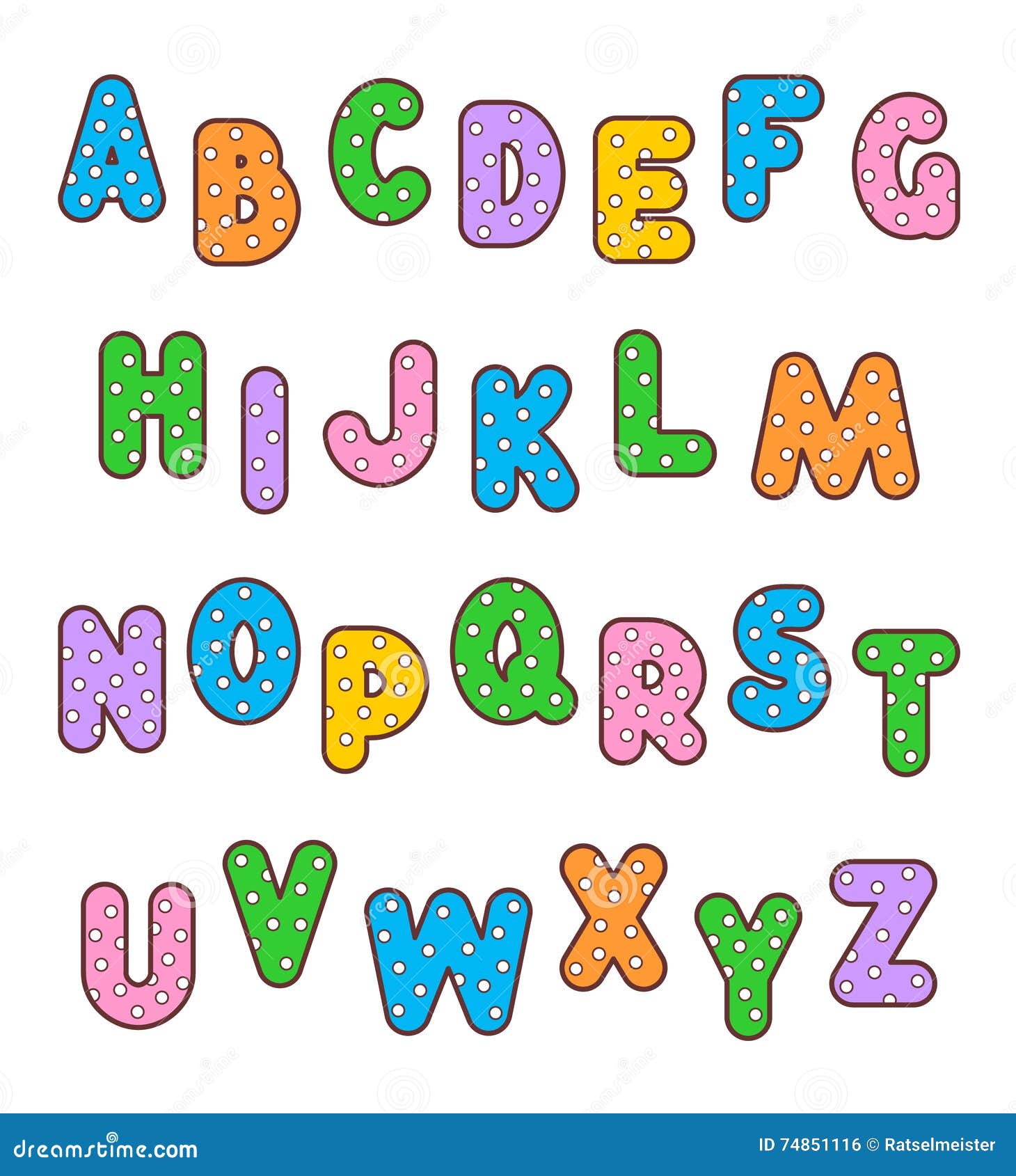 Polka-dot Colorful Letters Alphabet Set Stock Vector - Illustration of ...