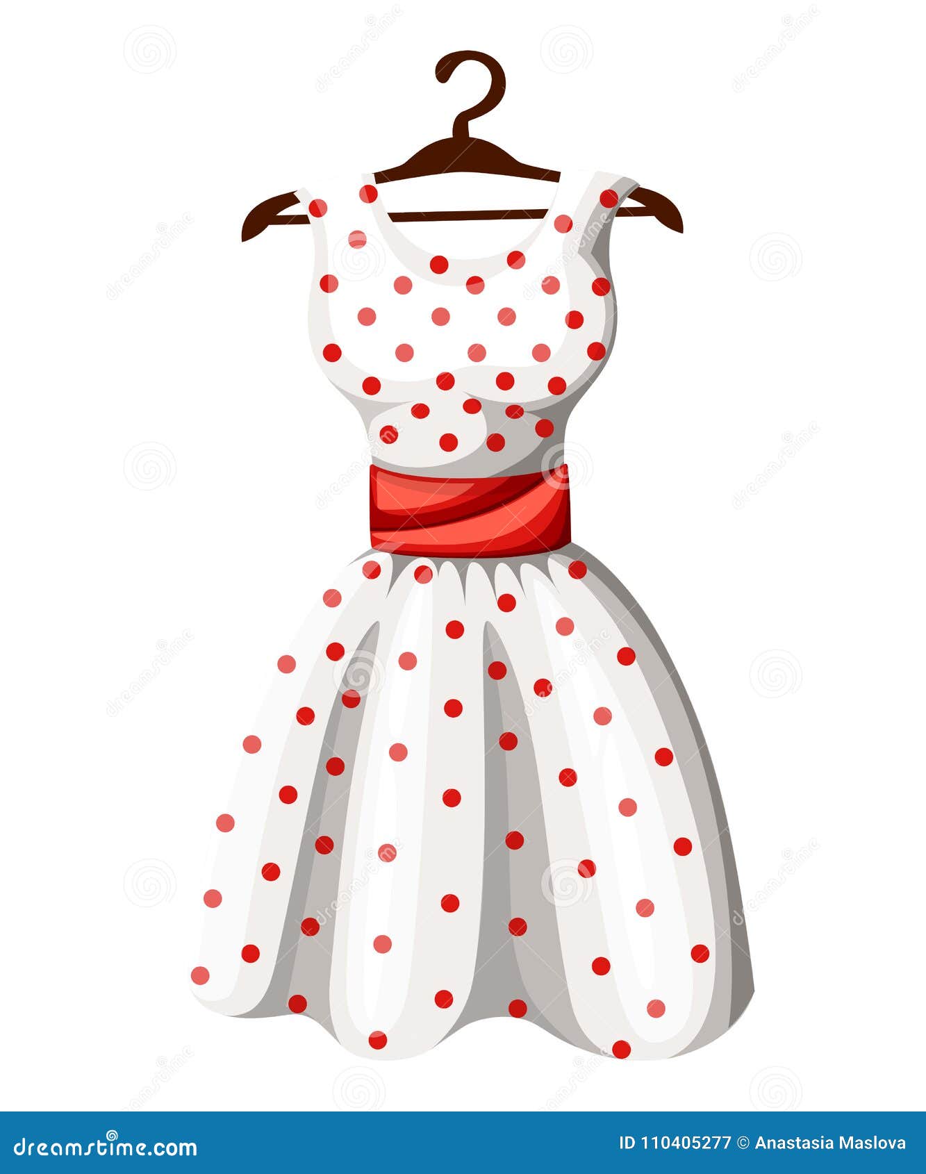 Polka Dot Dress White Dress in Red Dotted with Red Belt Hanging on ...