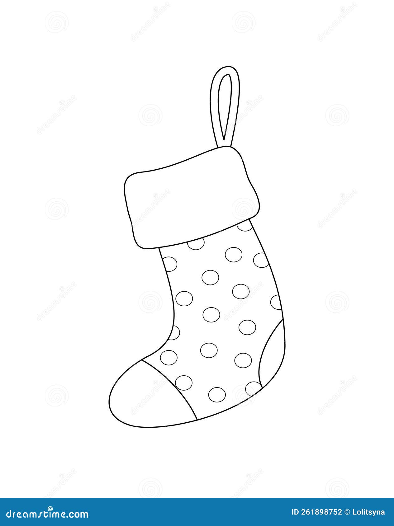 Polka Dots Stocking Coloring Page. Black and White Christmas Sock ...