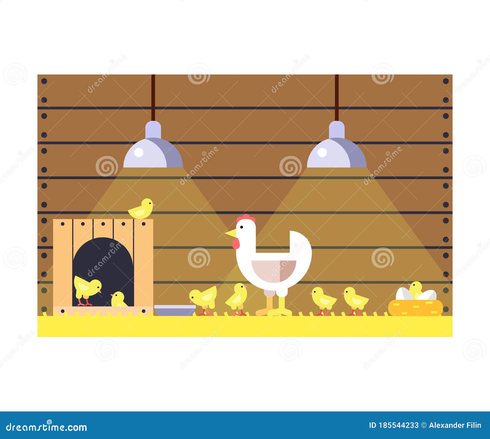 Pollo Con Pollos En Una Incubadora Stock de ilustración - Ilustración de  heno, huevos: 185544233