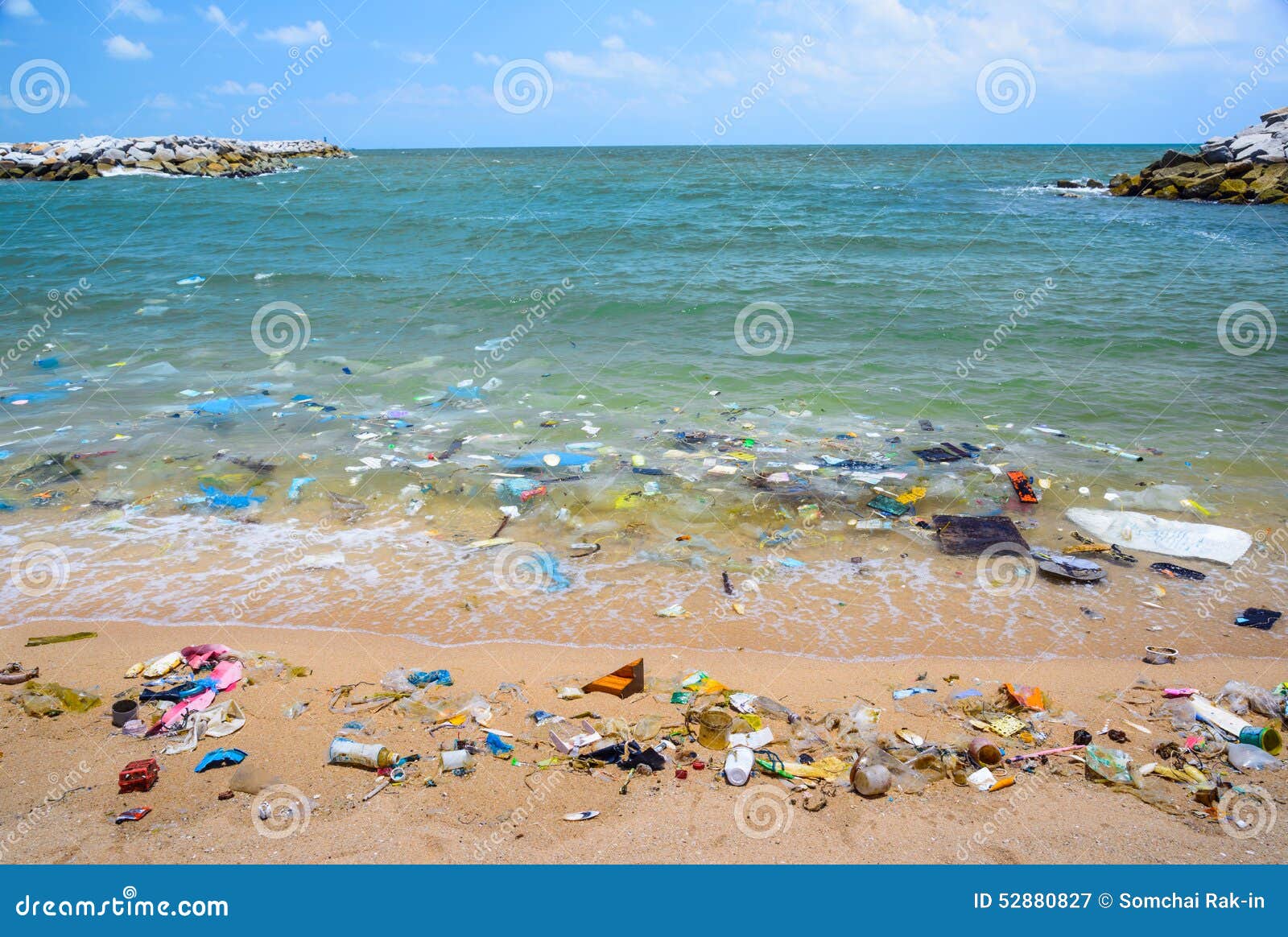 pollution on the beach of tropical sea.