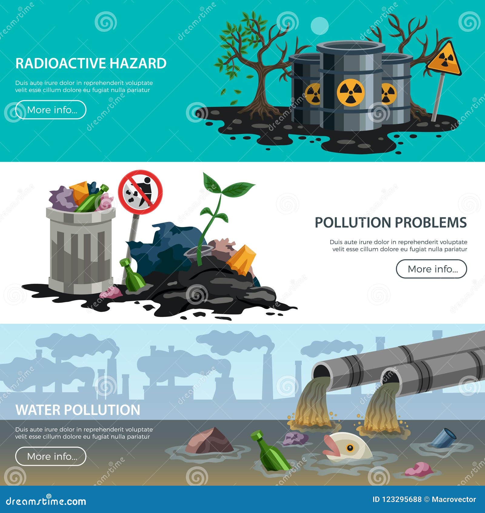 Pollution Ecology Flat Banners Stock Vector Illustration of alert