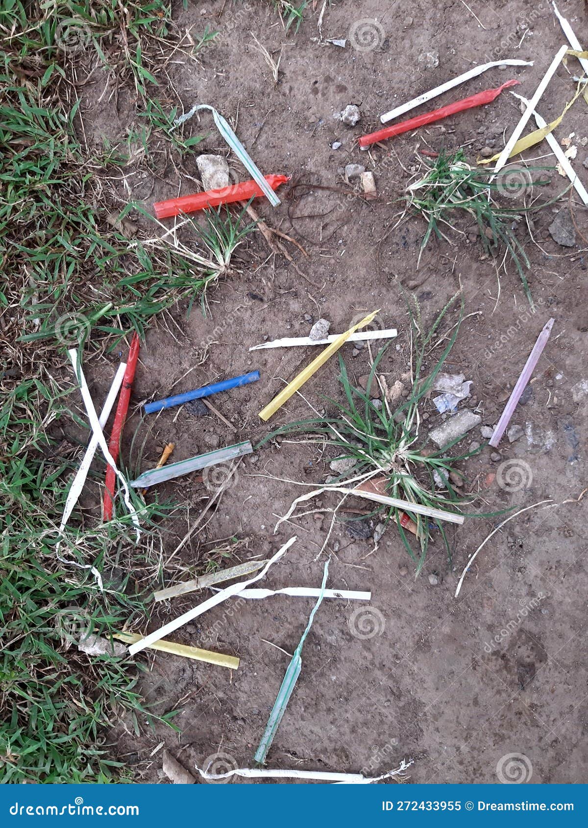 Pollution of Plastic Straw on Garden Soil. Plastic Pollution is Harmful