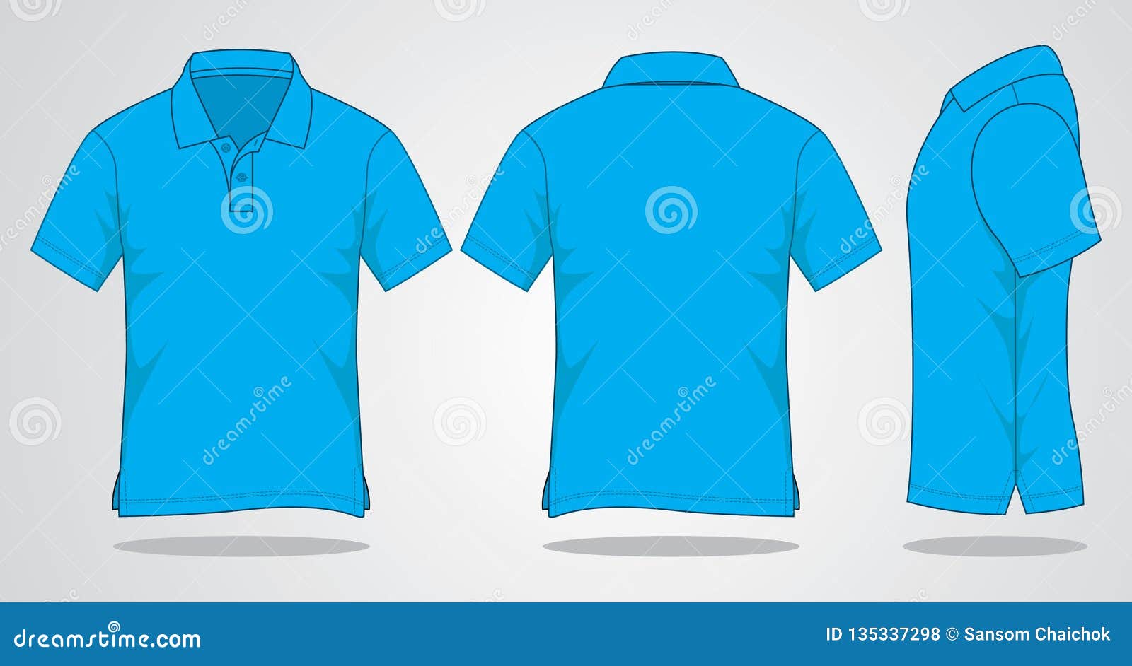 Blank Blue Short Sleeves Polo Shirt Vector for Template Stock