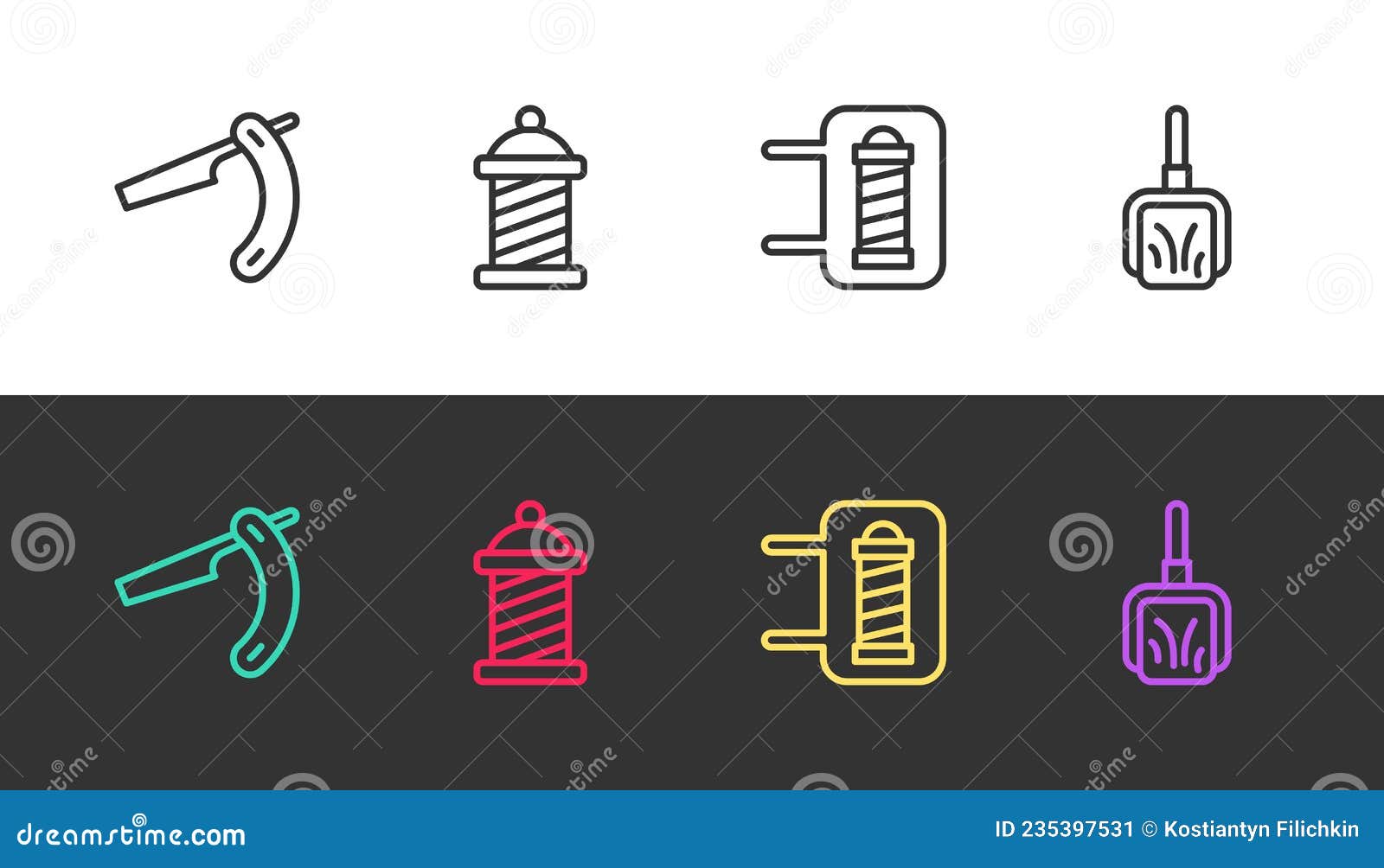 Polo De Barbearia E Dustpan Em Pretoebranco. Vetor Ilustração do Vetor Ilustração de lâmina