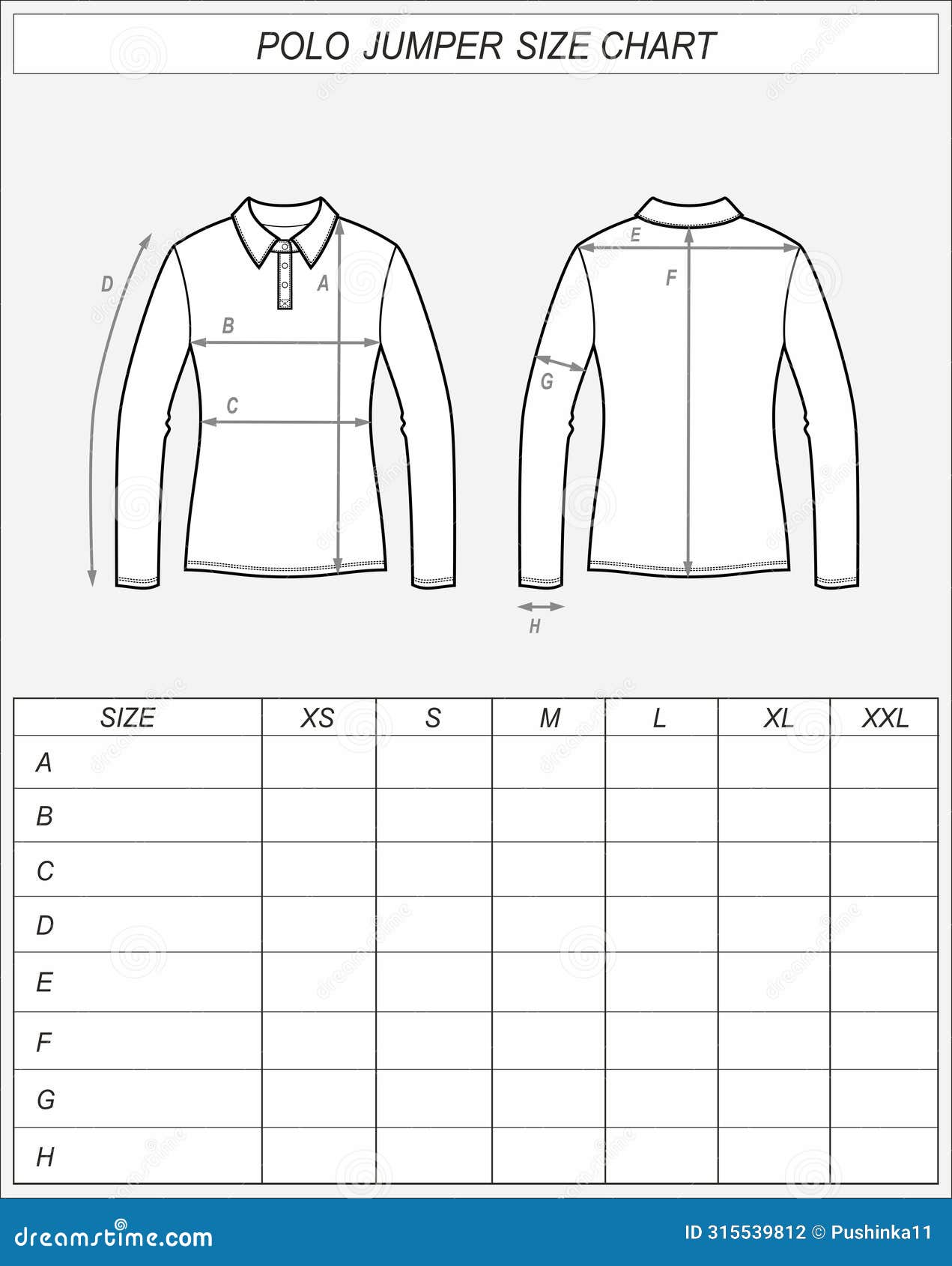 polo jumper size chart. sweatshirt