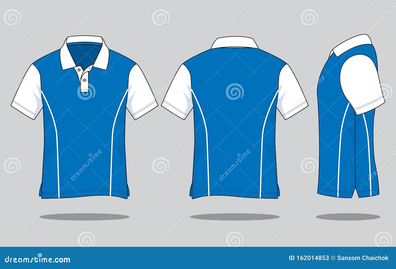 Blue-White Short Sleeve Polo Shirt with White Line Piping Stock ...