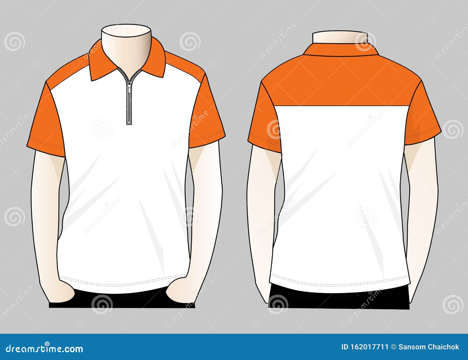 White-Orange Polo Shirt with Zip-Placket Design Stock Illustration ...