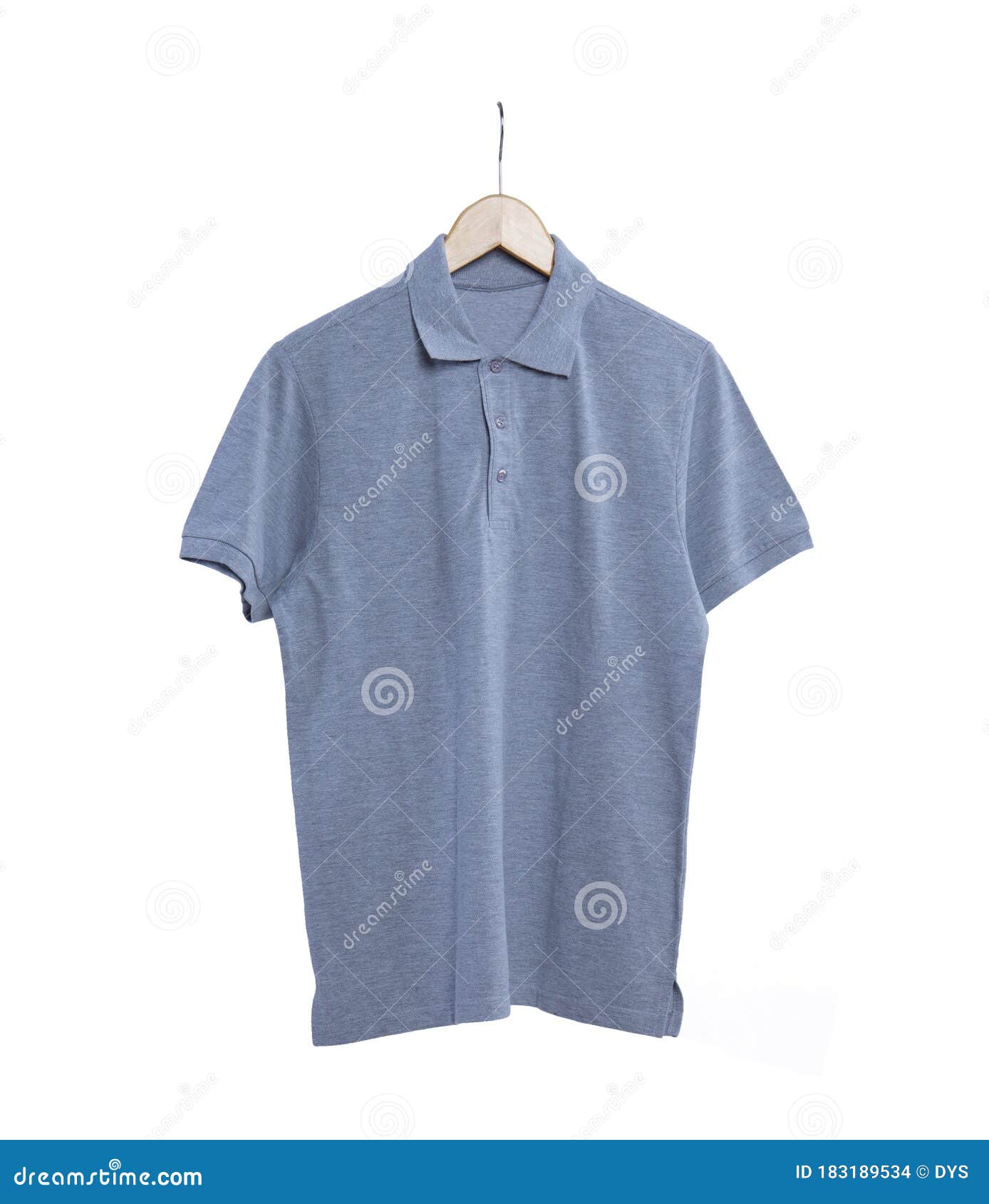 Download Polo Shirt Heather Grey Color In Front View On Wood Hanger ...