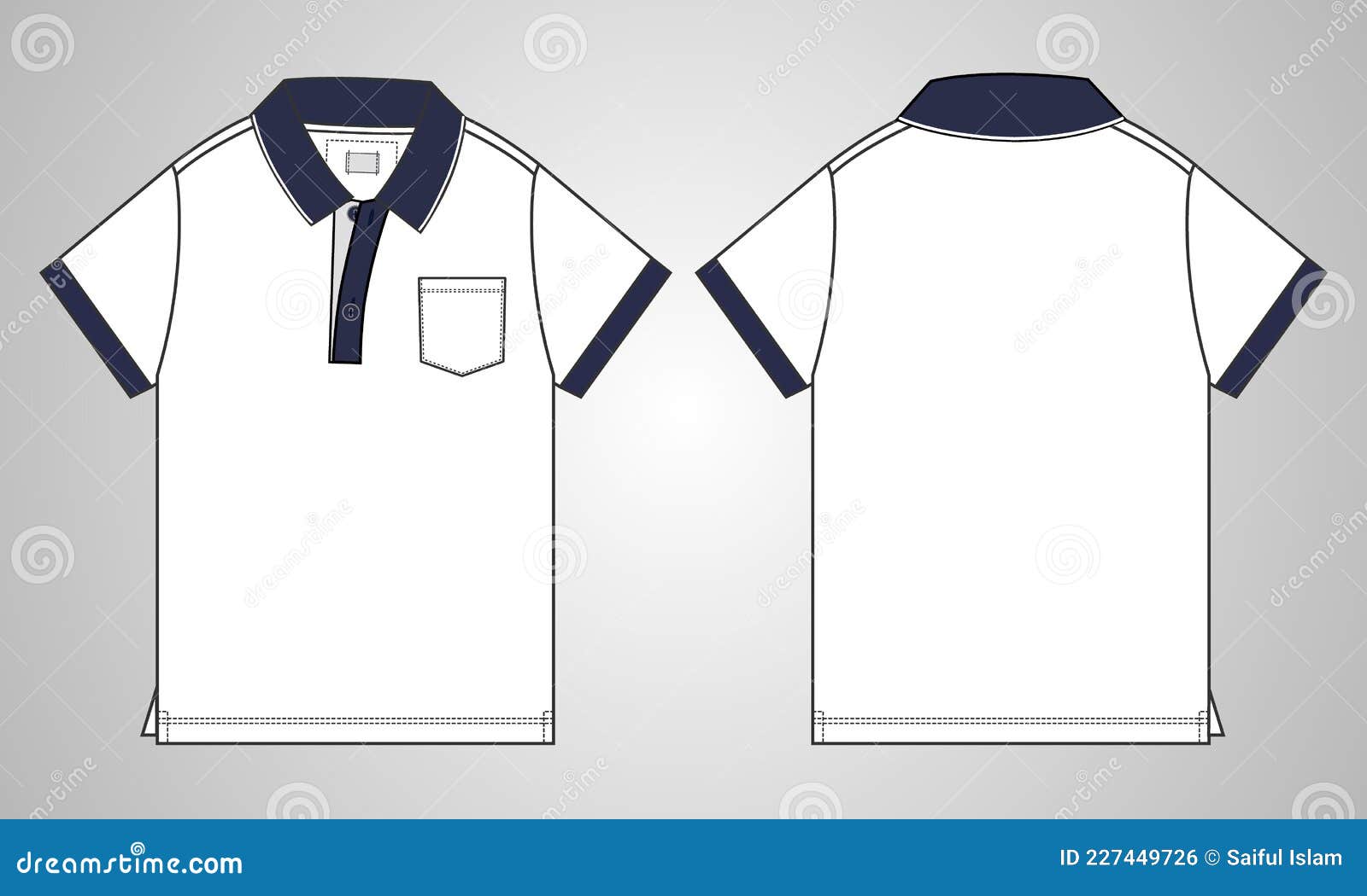 Polo Shirt with Pocket Technical Sketch Vector Illustration Template