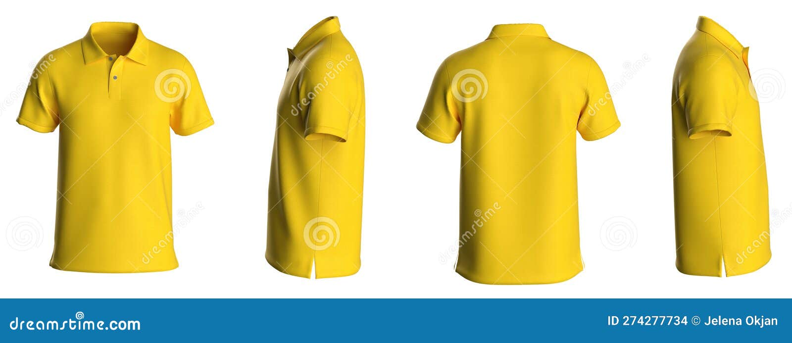 Polo T-shirt Template, from Four Sides, Isolated on White Background ...