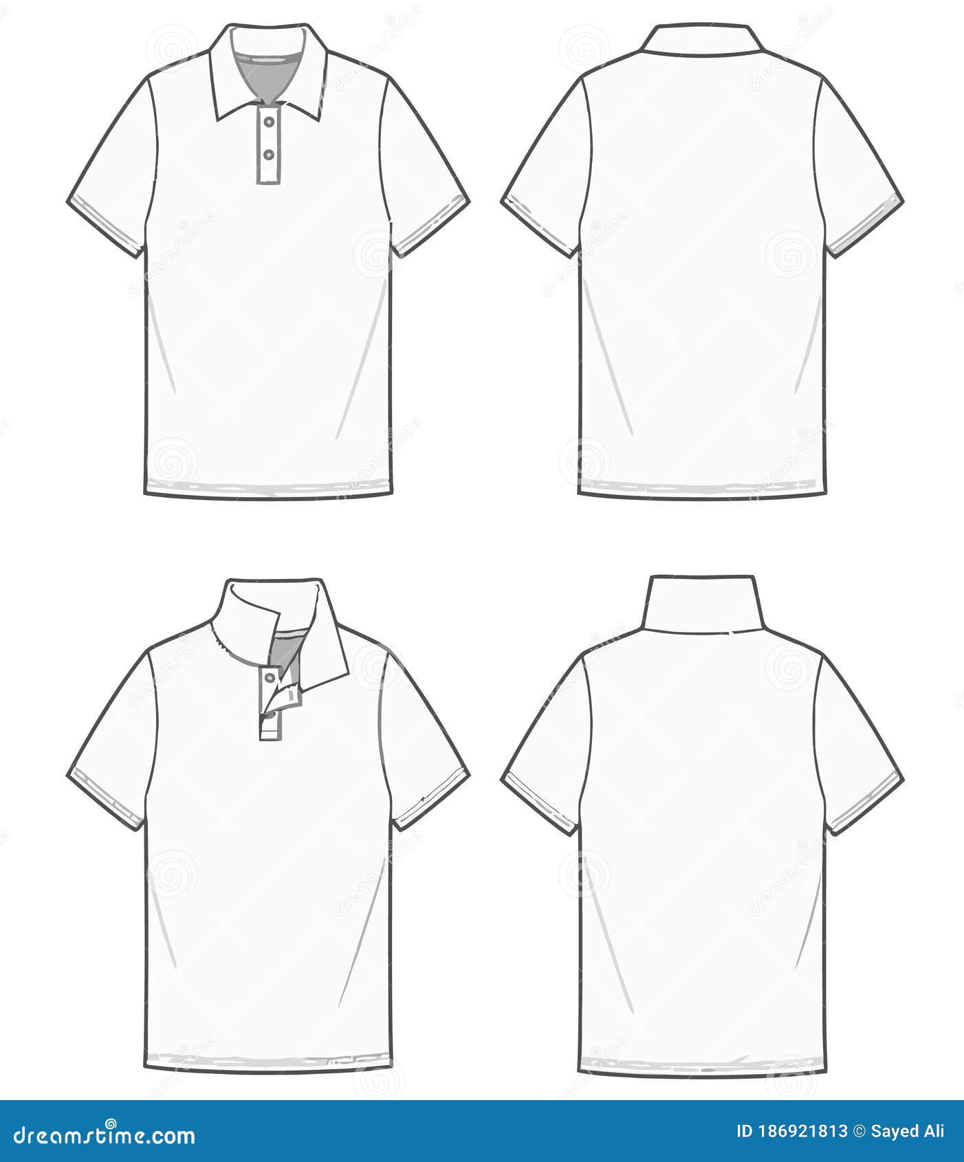 Polo T-shirt Template. Half Sleeve Polo T-shirt Technical Sewing ...