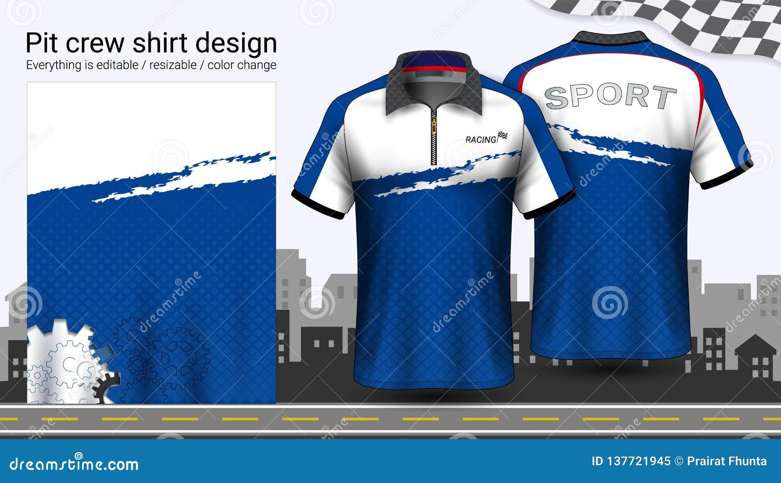 Download Polo T Shirt With Zipper Racing Uniforms Mockup Template For Active Wear And Sports Clothing Stock Vector Illustration Of Baseball Back 137721945