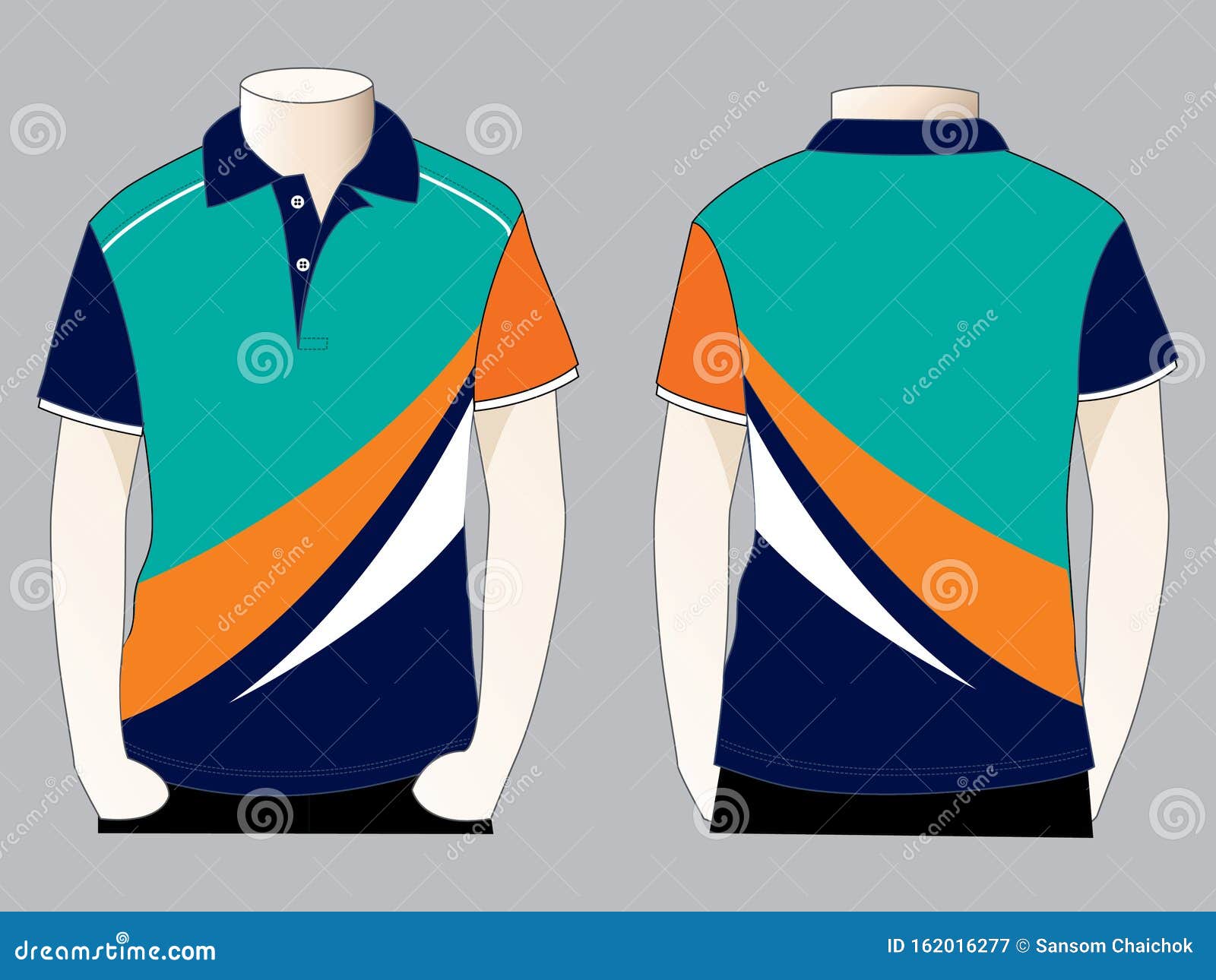 Turquoise-Orange-Navy Short Sleeve Polo Shirt Design Stock Illustration ...