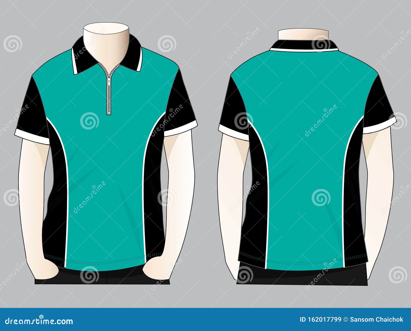 Short Sleeves Polo Shirt Turquoise-Black Design Whith Zip-Placket ...