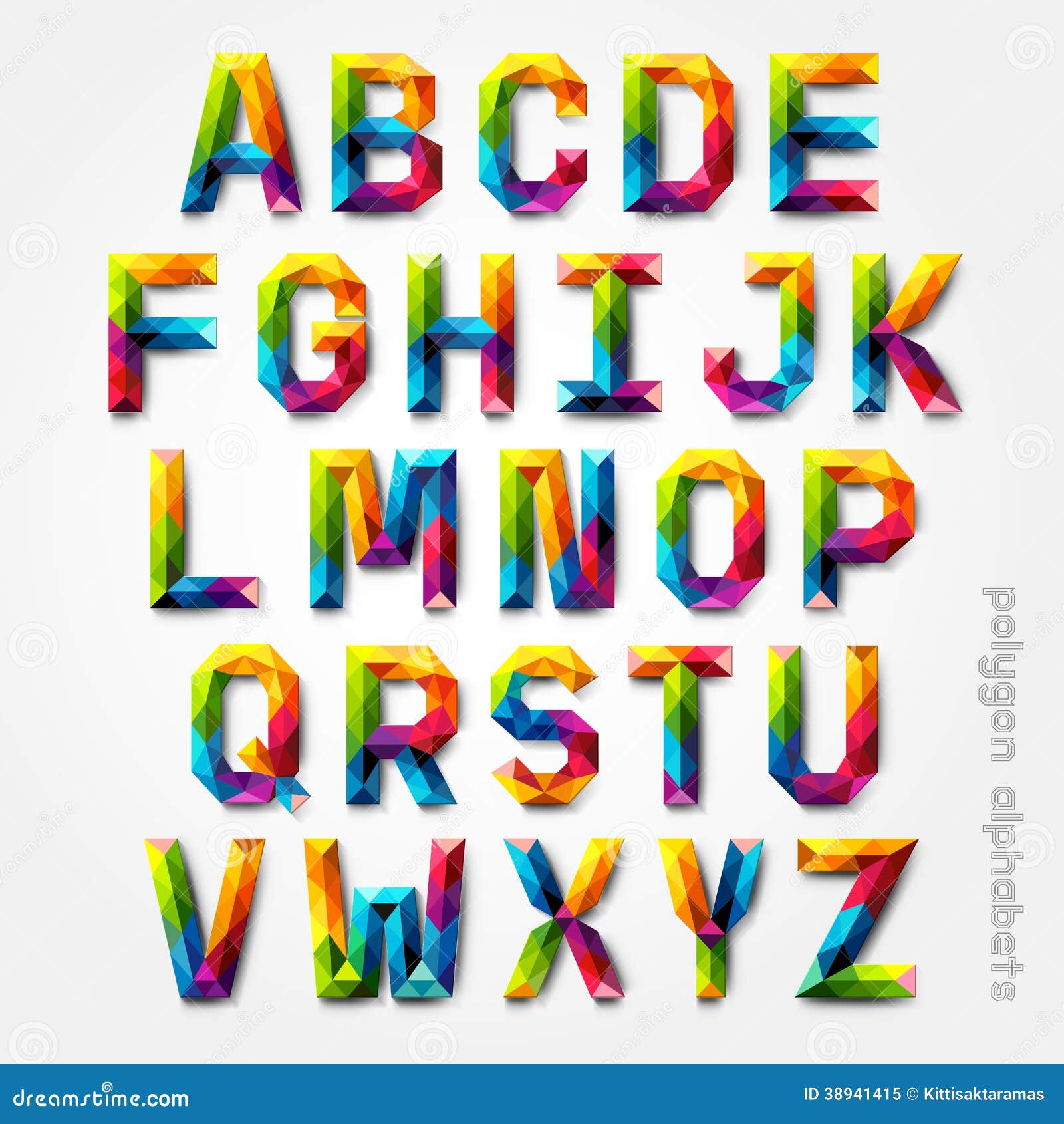 polygon alphabet colorful font style.