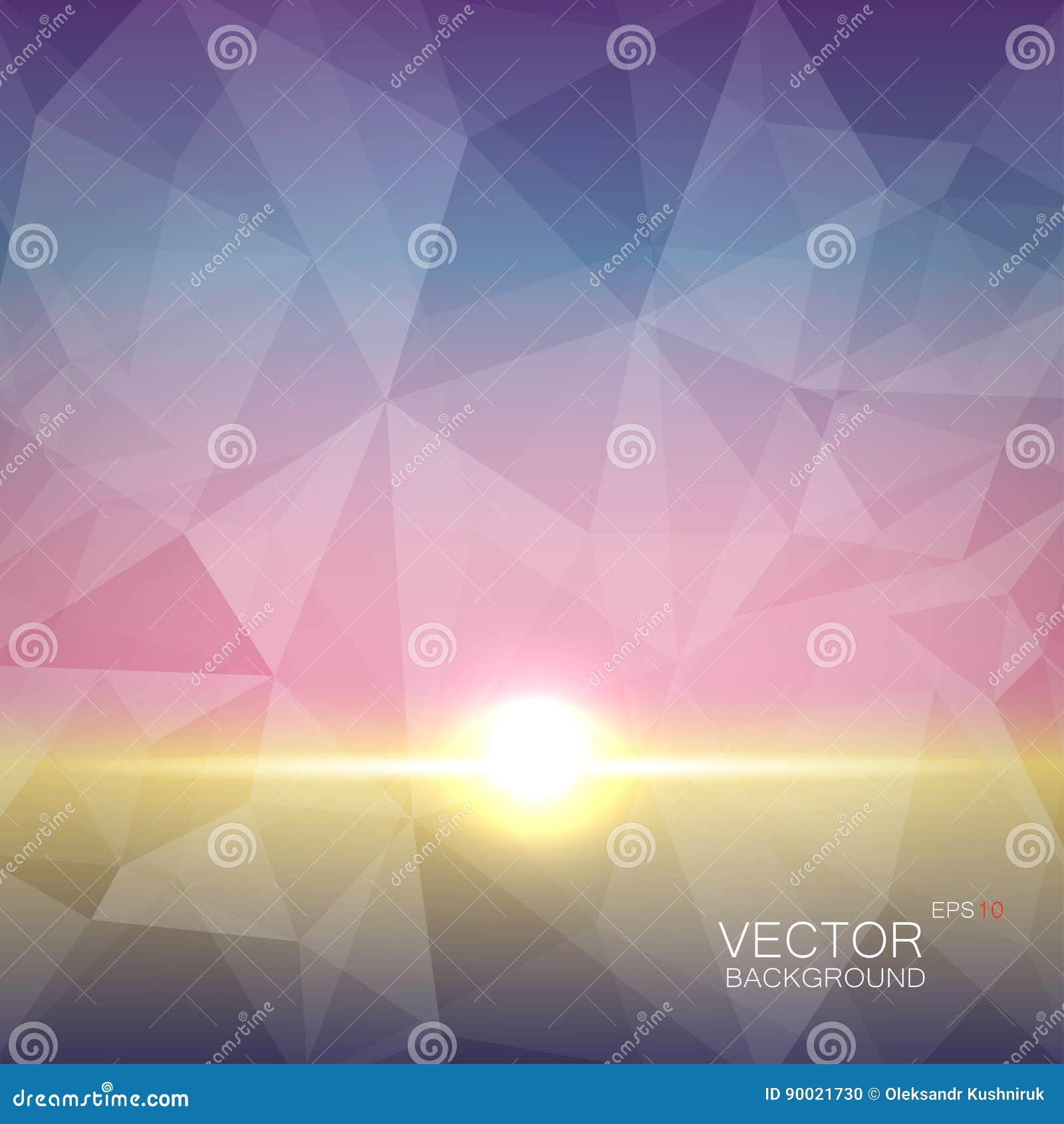 Polygonal Geometric Background with Sun Flash Effect Stock Vector