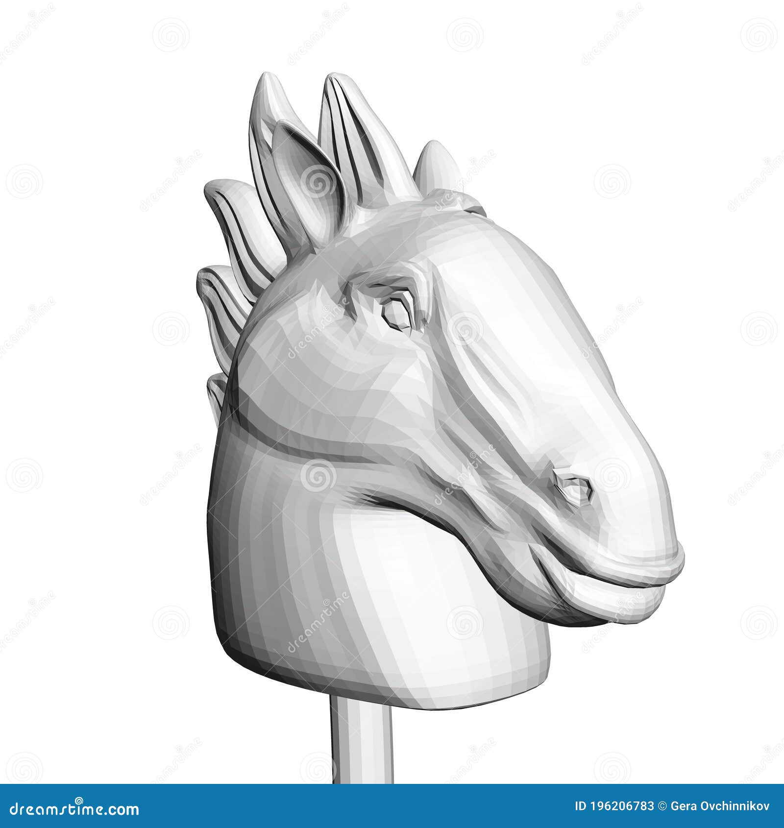 Polygonal Horse Head on a Stick Isolated on White Background. 3D Stock