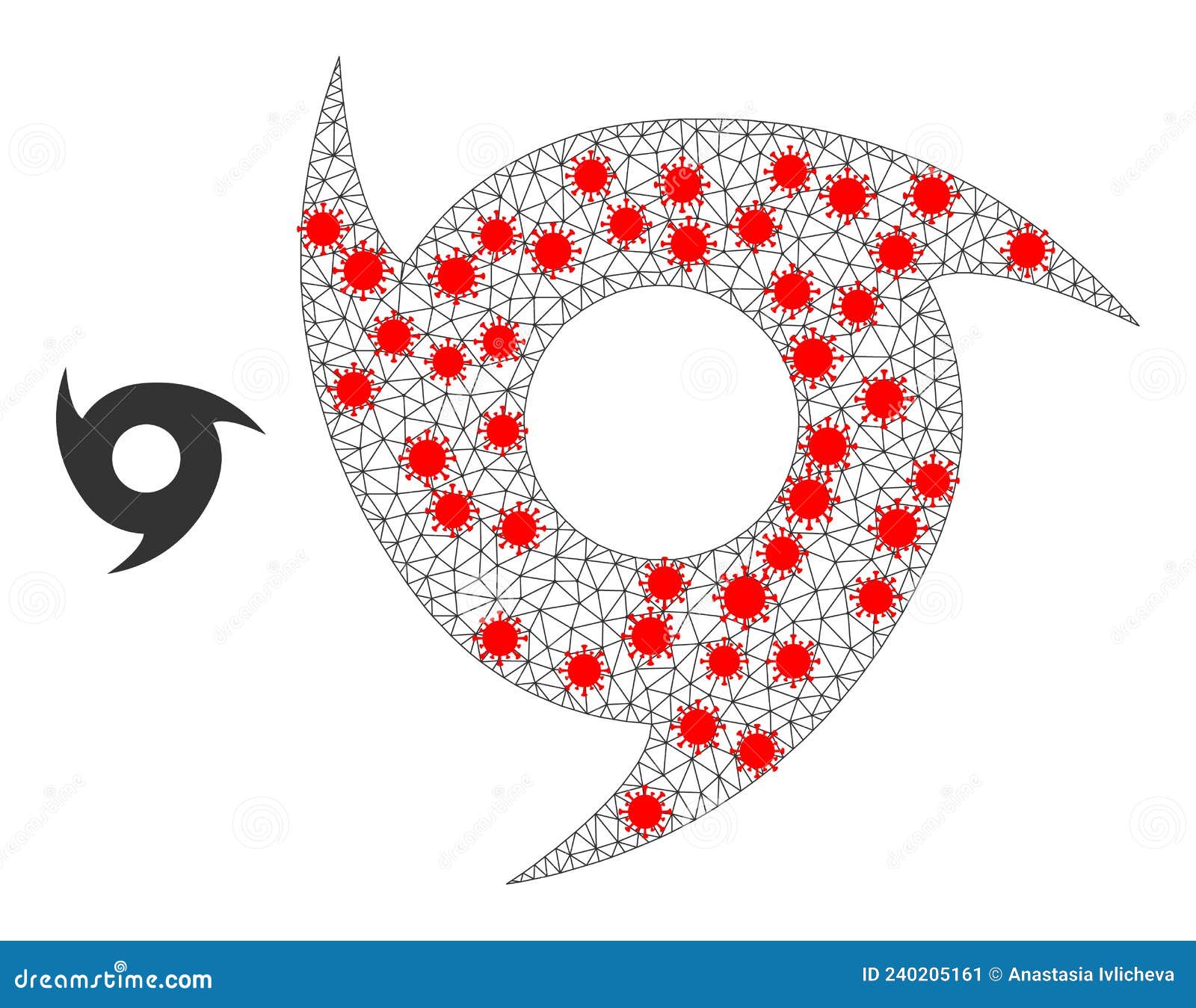 Polygonal Carcass Hurricane Icon with Covid Elements Stock Vector