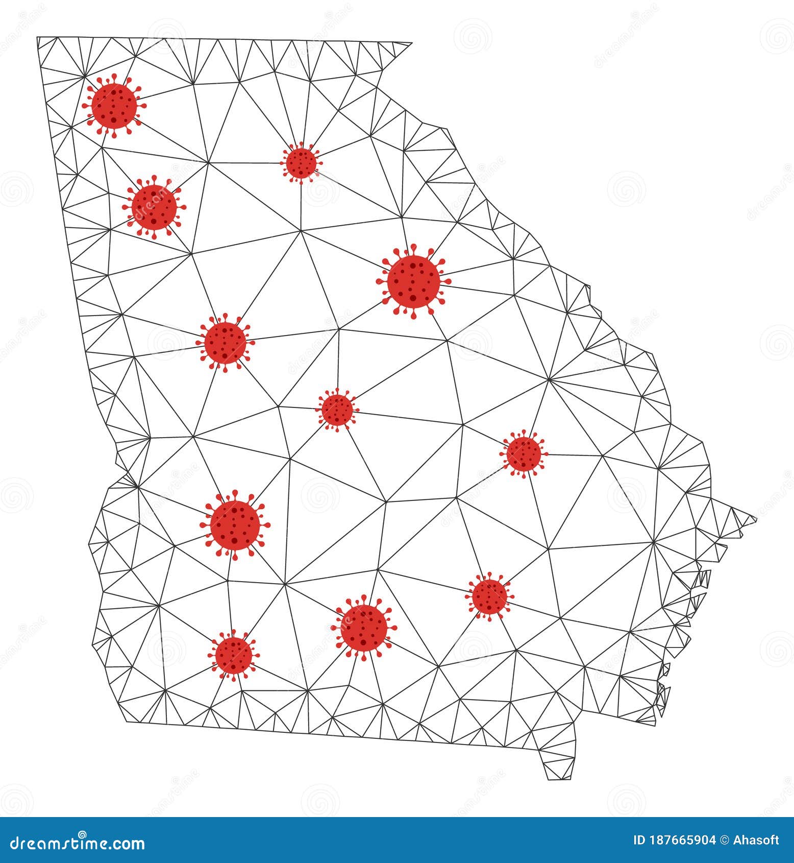Polygonal 2D Mesh Vector American State Map with Coronavirus