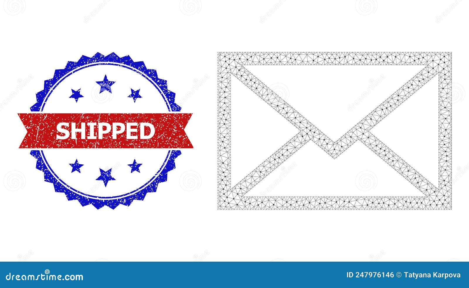polygonal mesh envelope icon and distress bicolor shipped seal
